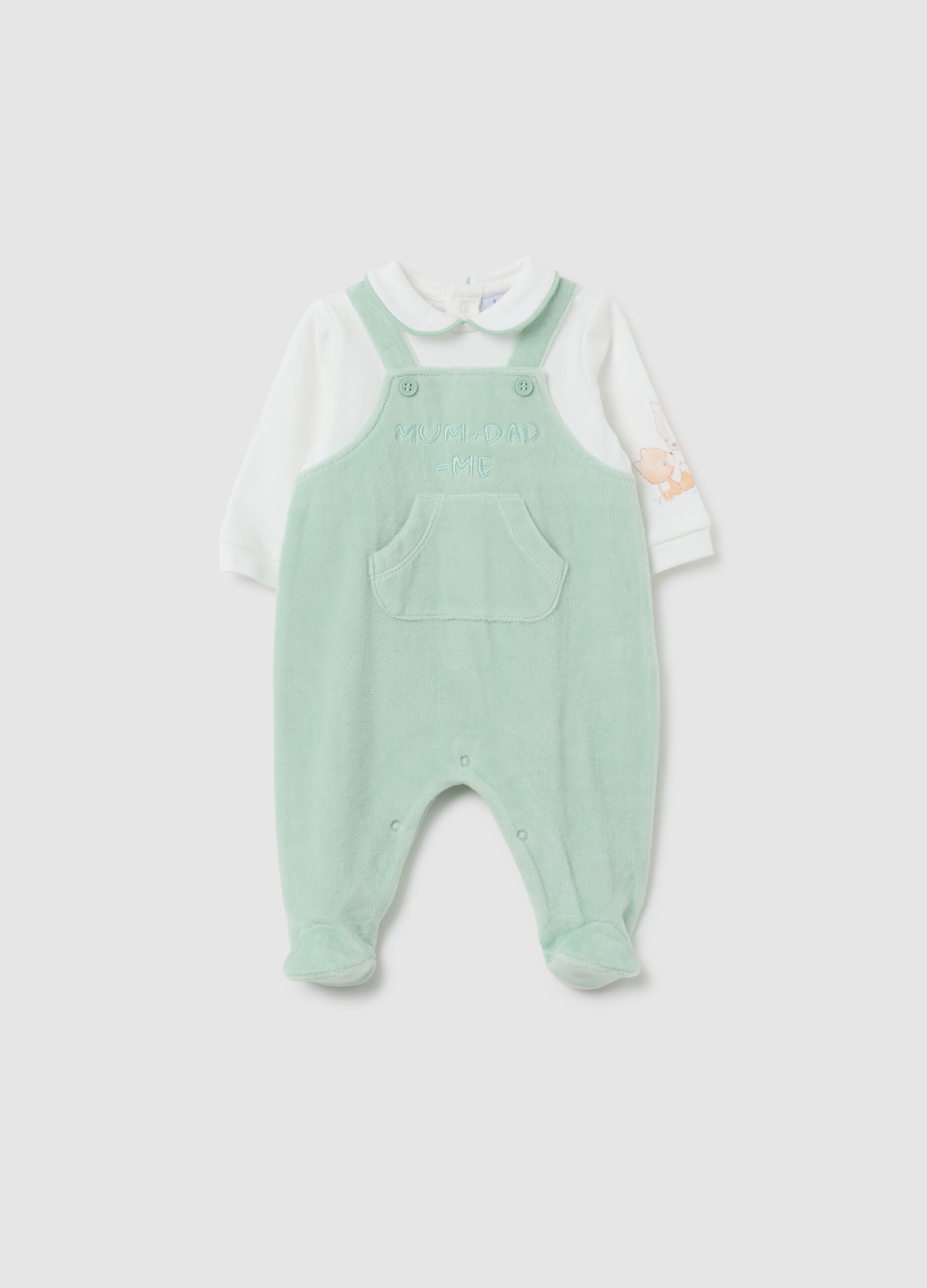 Green Cotton Blend Baby Romper
