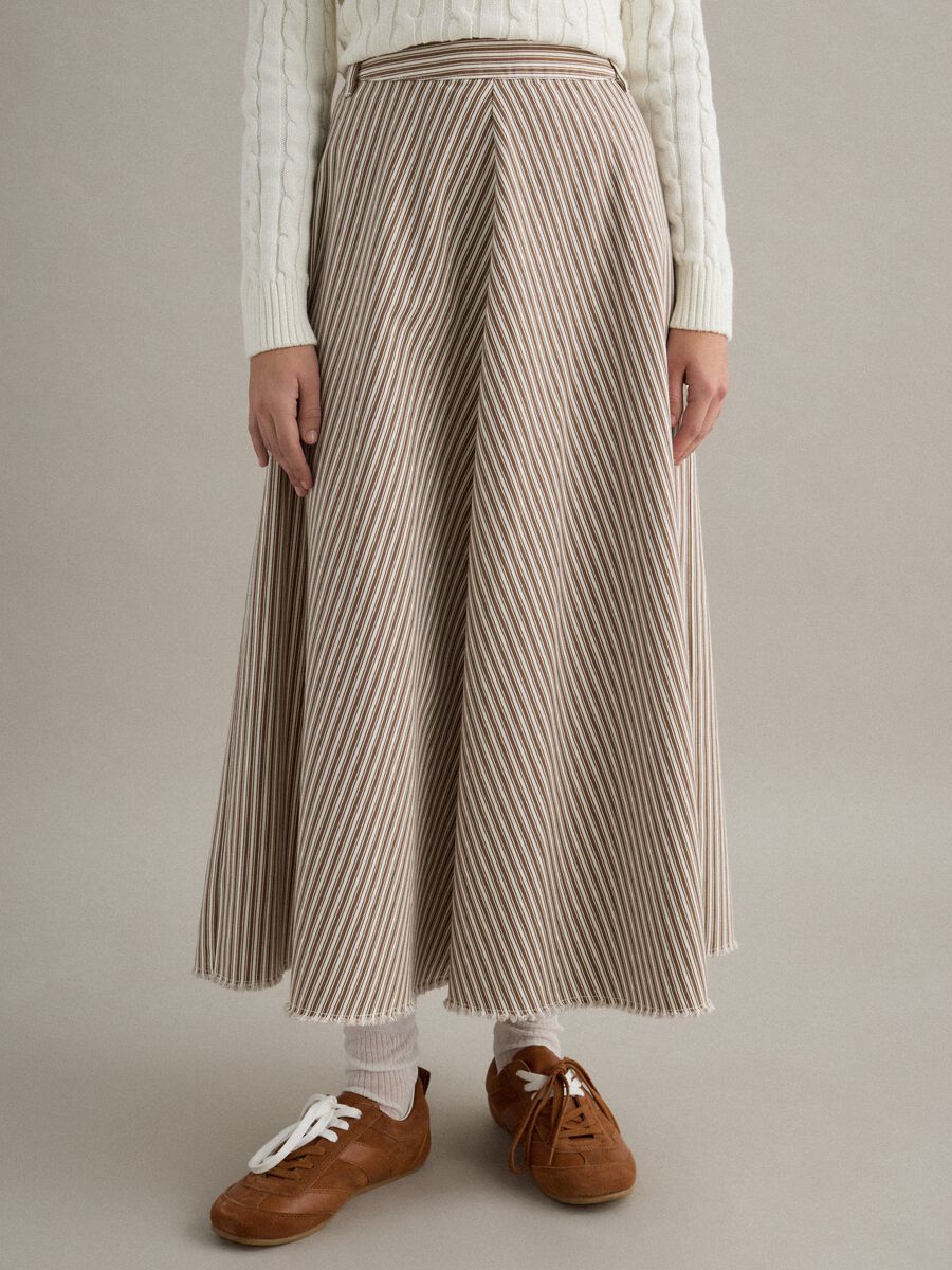 High-waisted skirt in pure cotton with multicolour stripes_1