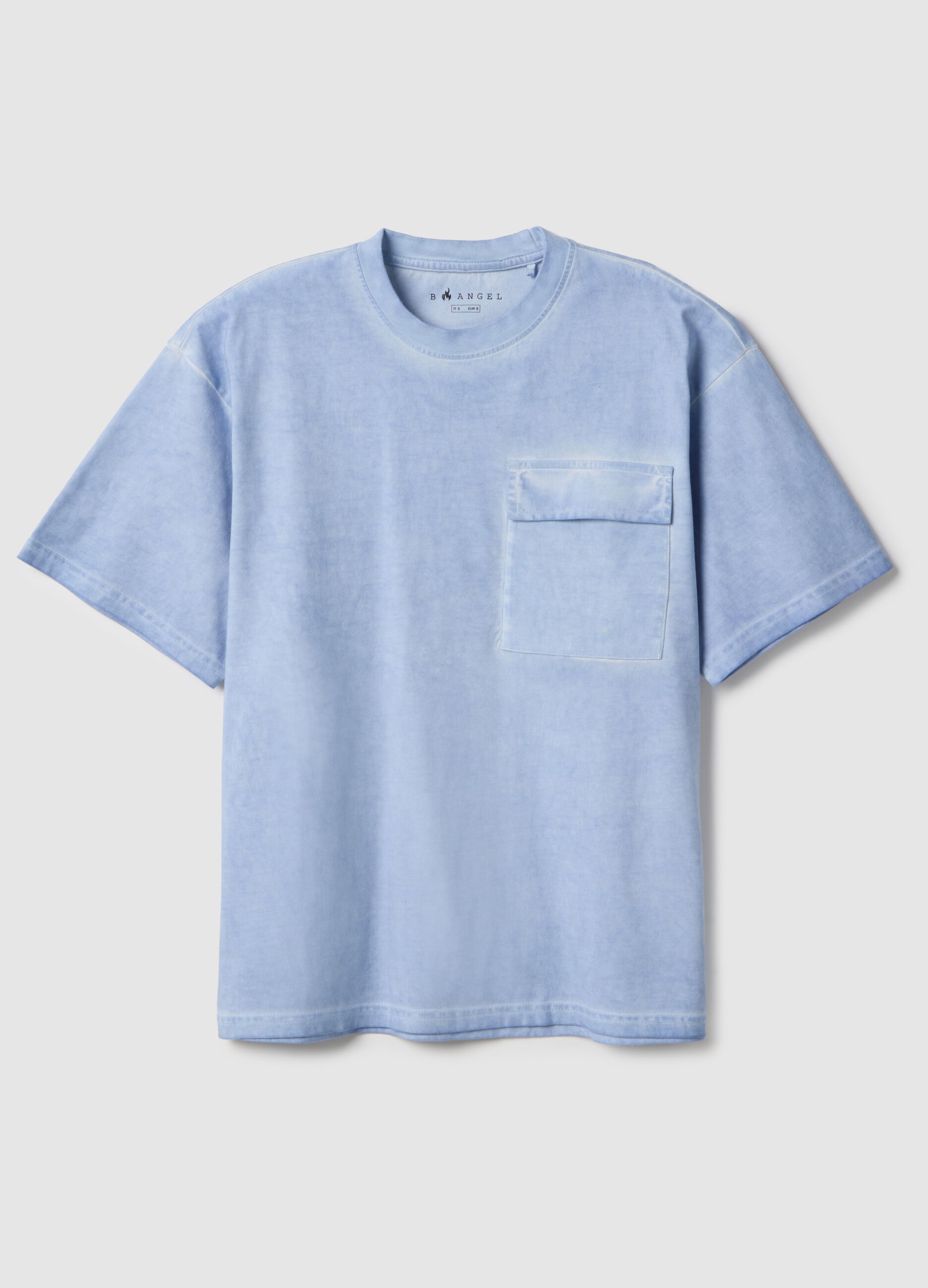 Light blue pure cotton regular fit t-shirt with pocket