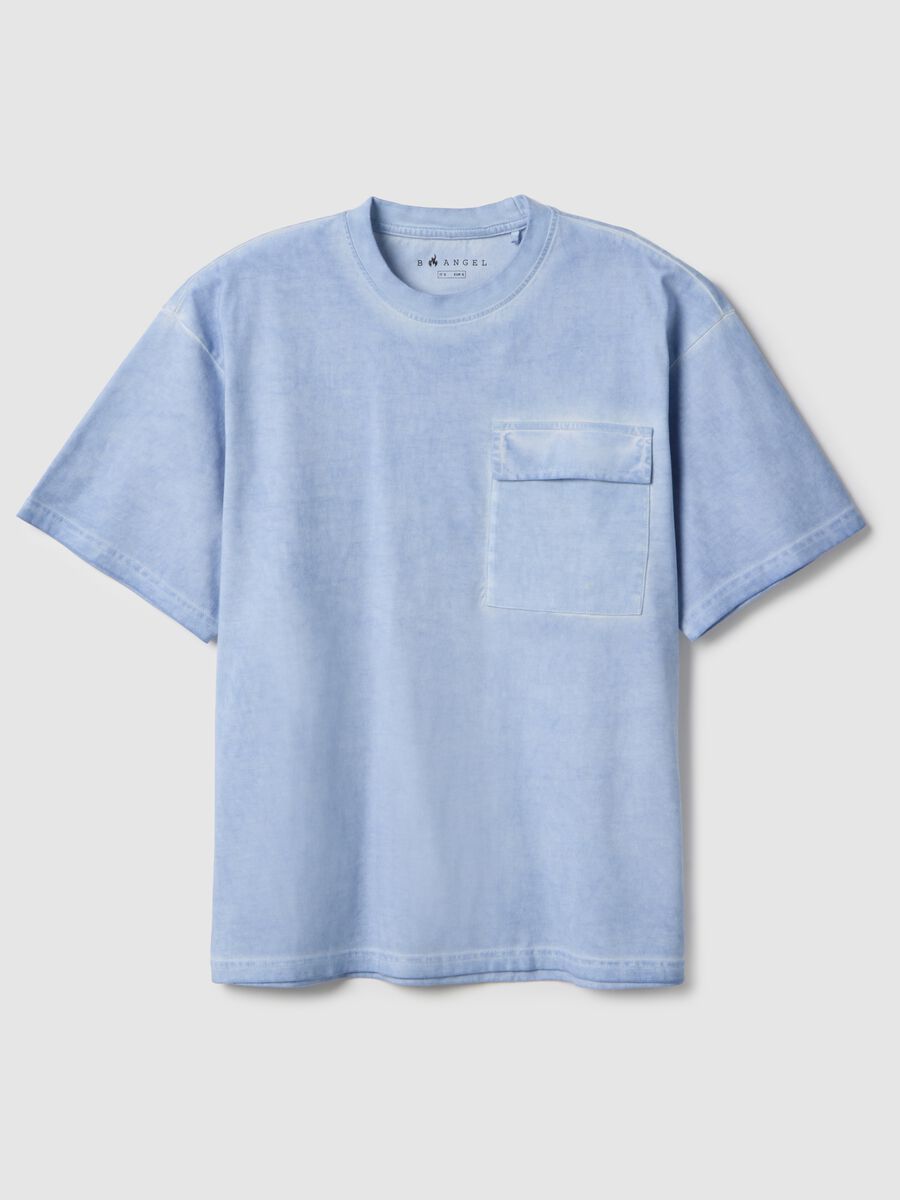Light blue pure cotton regular fit t-shirt with pocket_0