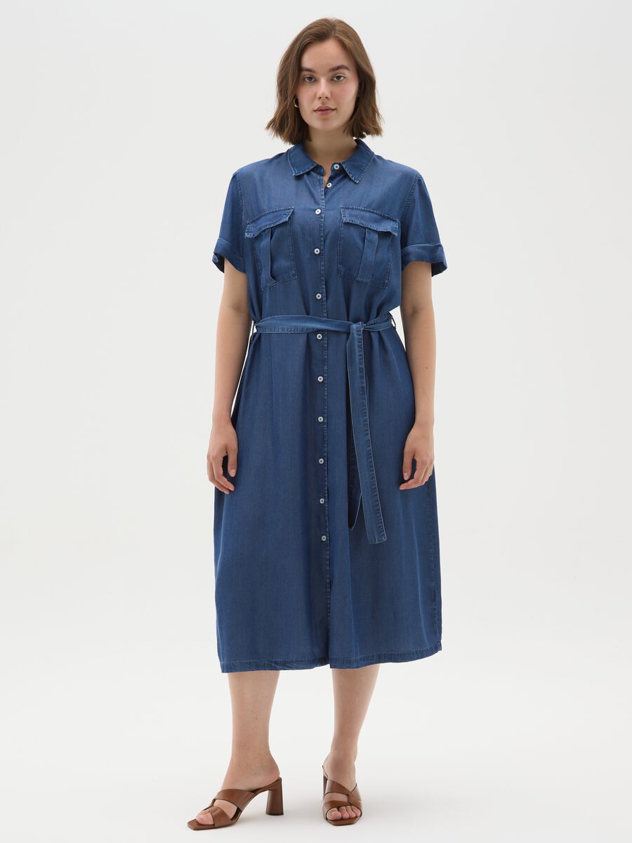 Women's Blue Lyocell Shirt Dress with Regular Fit_0