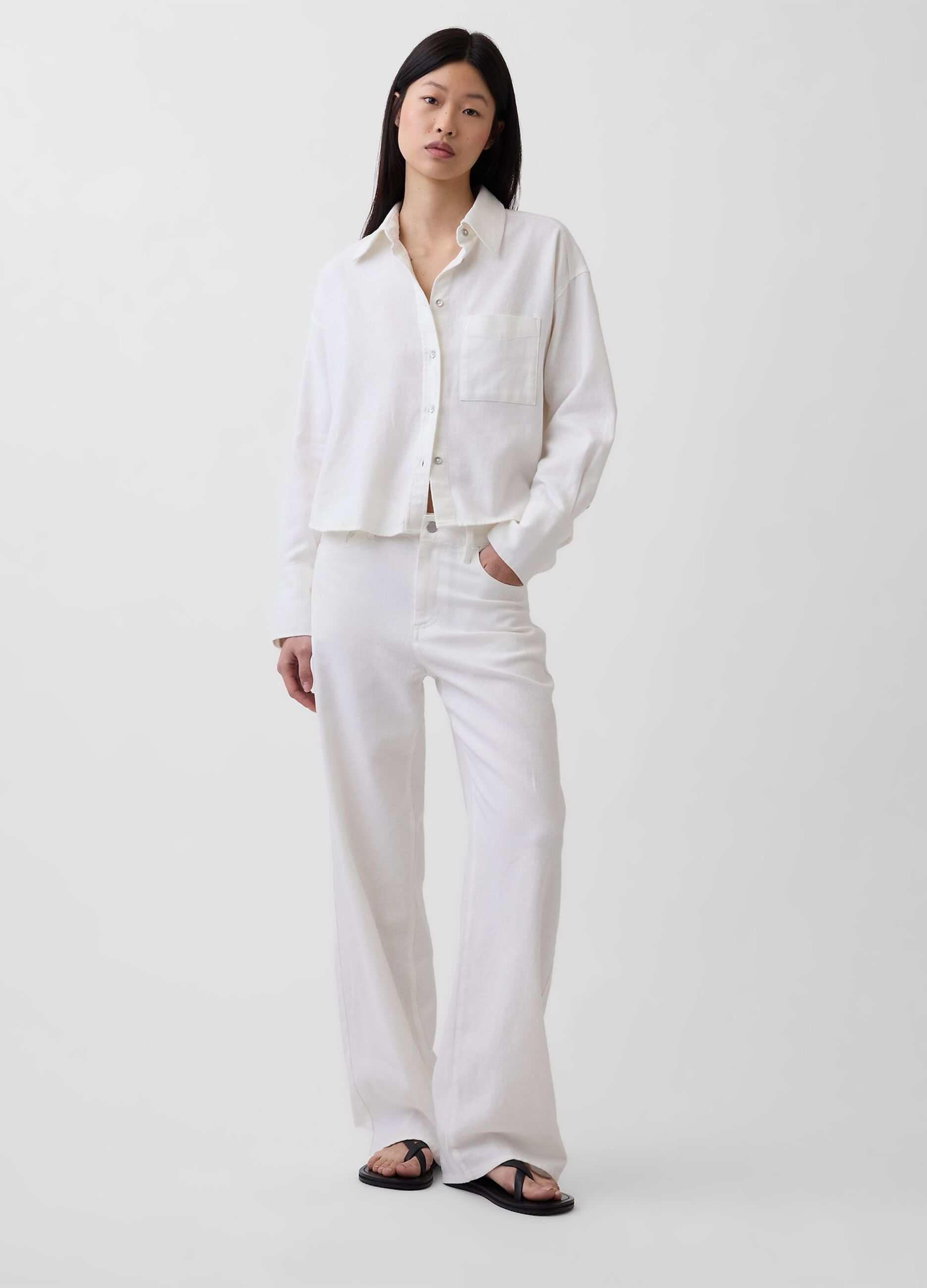 Wide-leg linen-cotton blend trousers