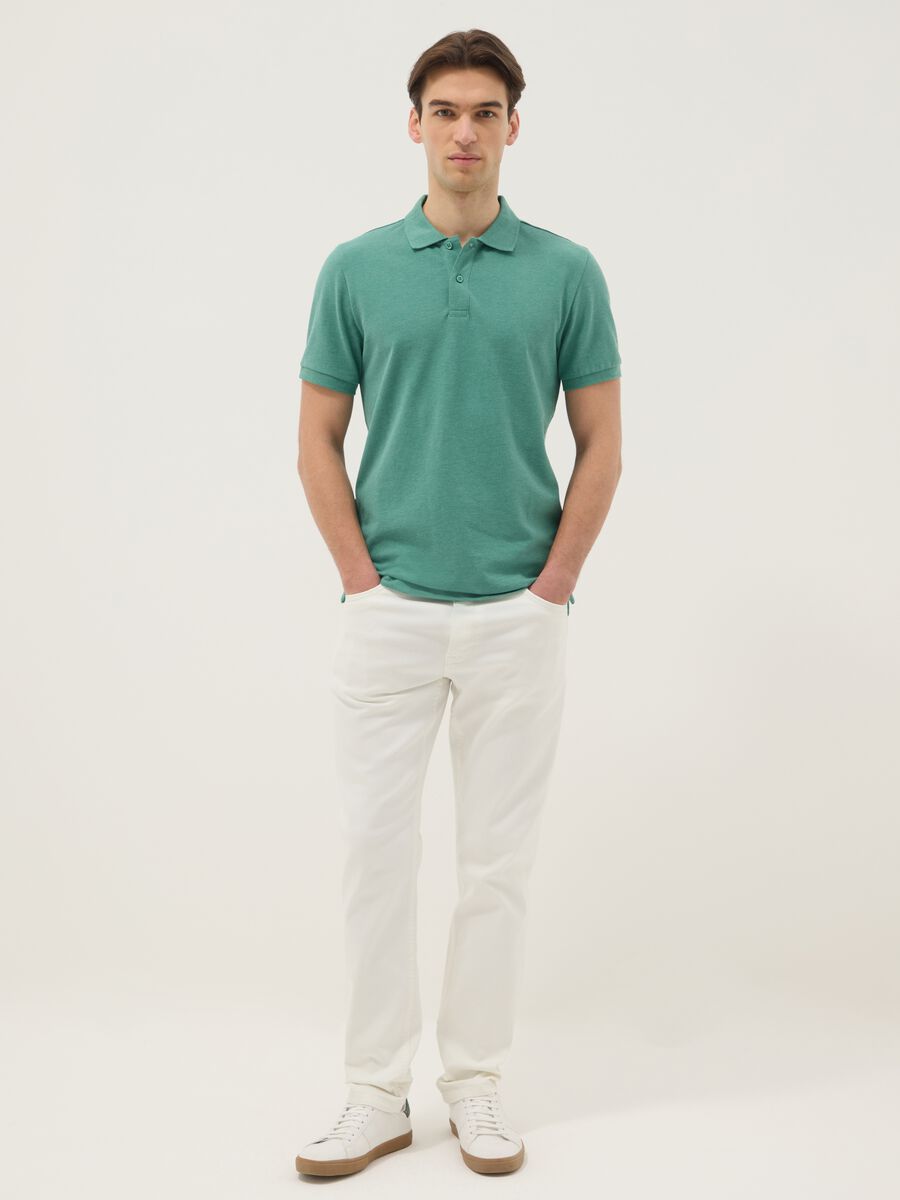 Green pure cotton short-sleeve polo shirt, regular fit_1