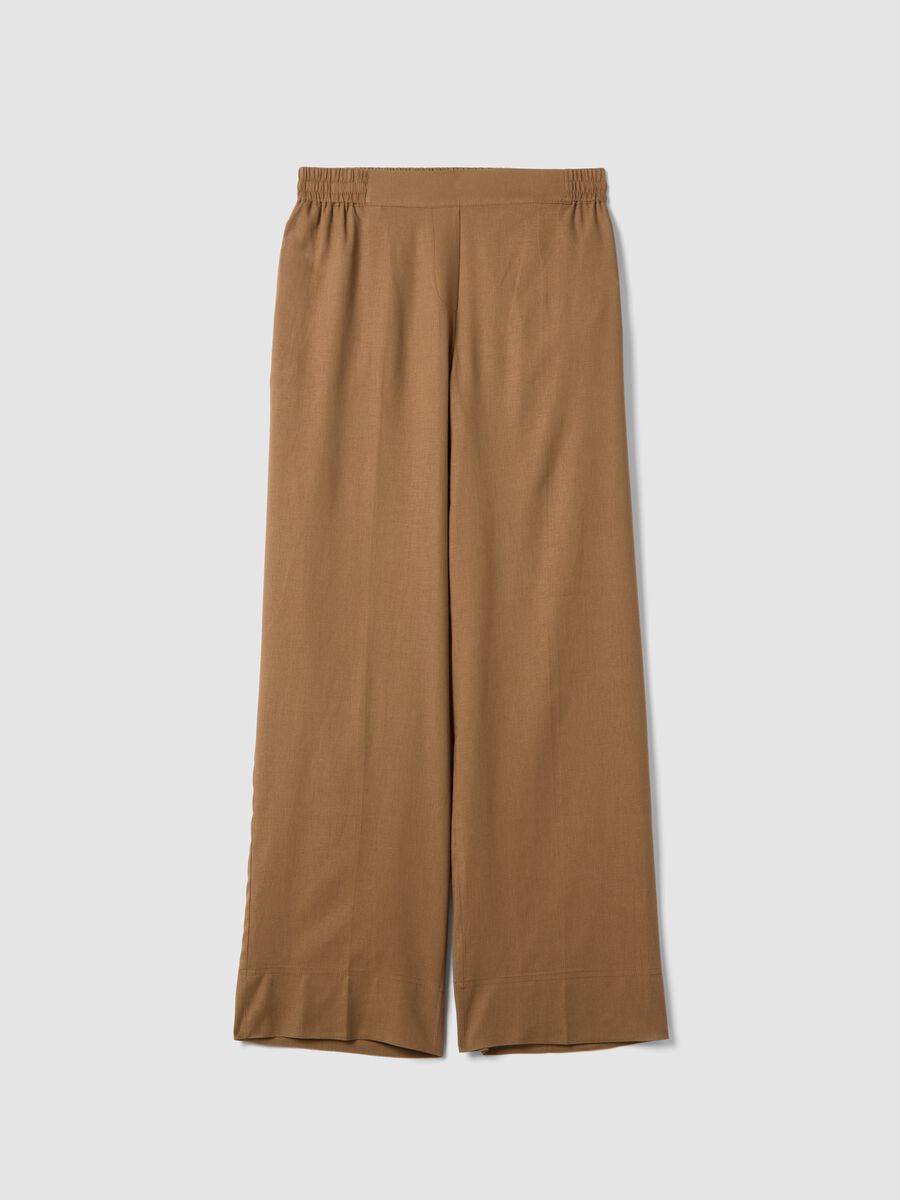 Pantaloni in misto lino e viscosa marroni wide leg_0