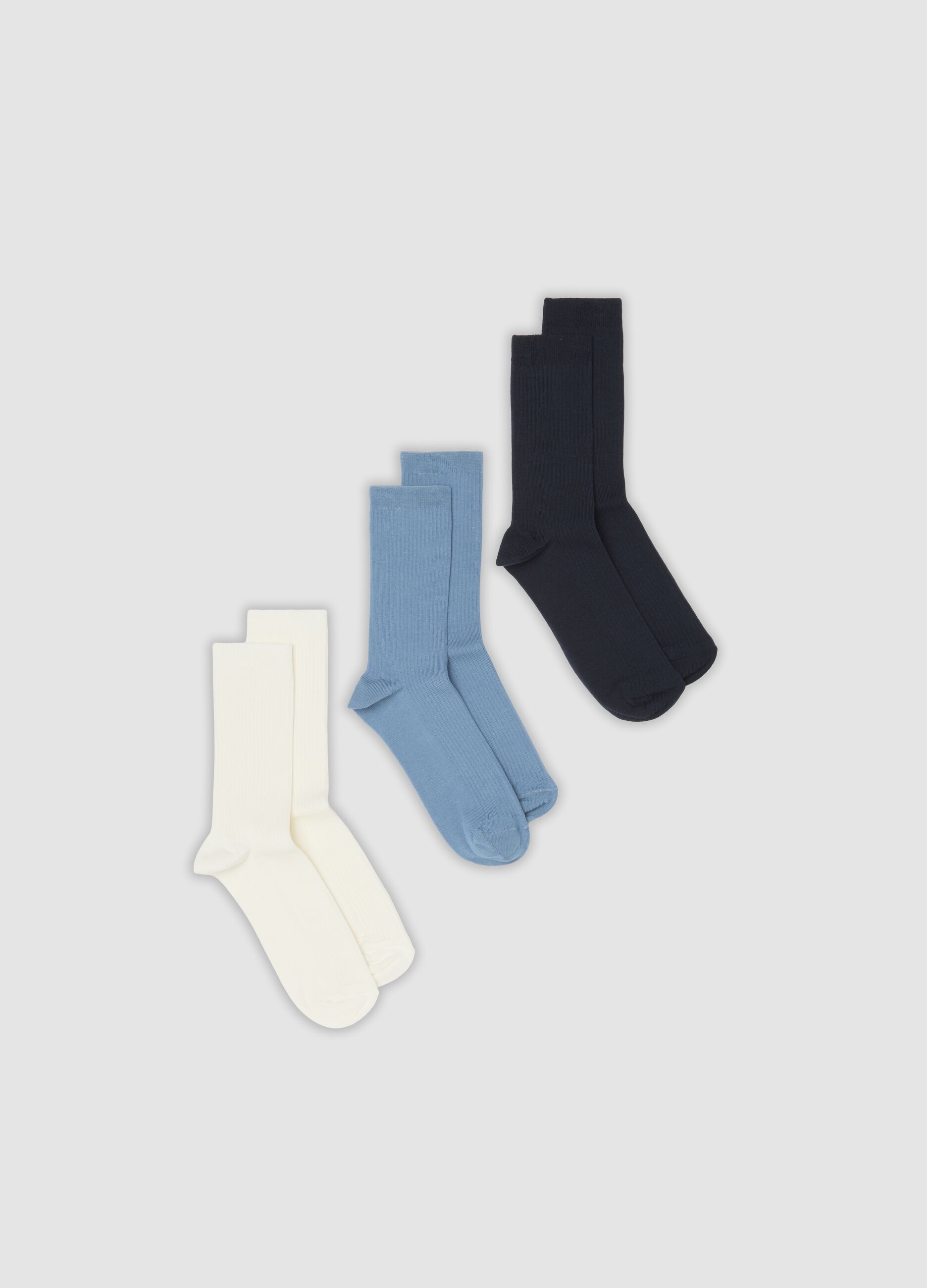 Tripack di calzini blu in cotone elasticizzato