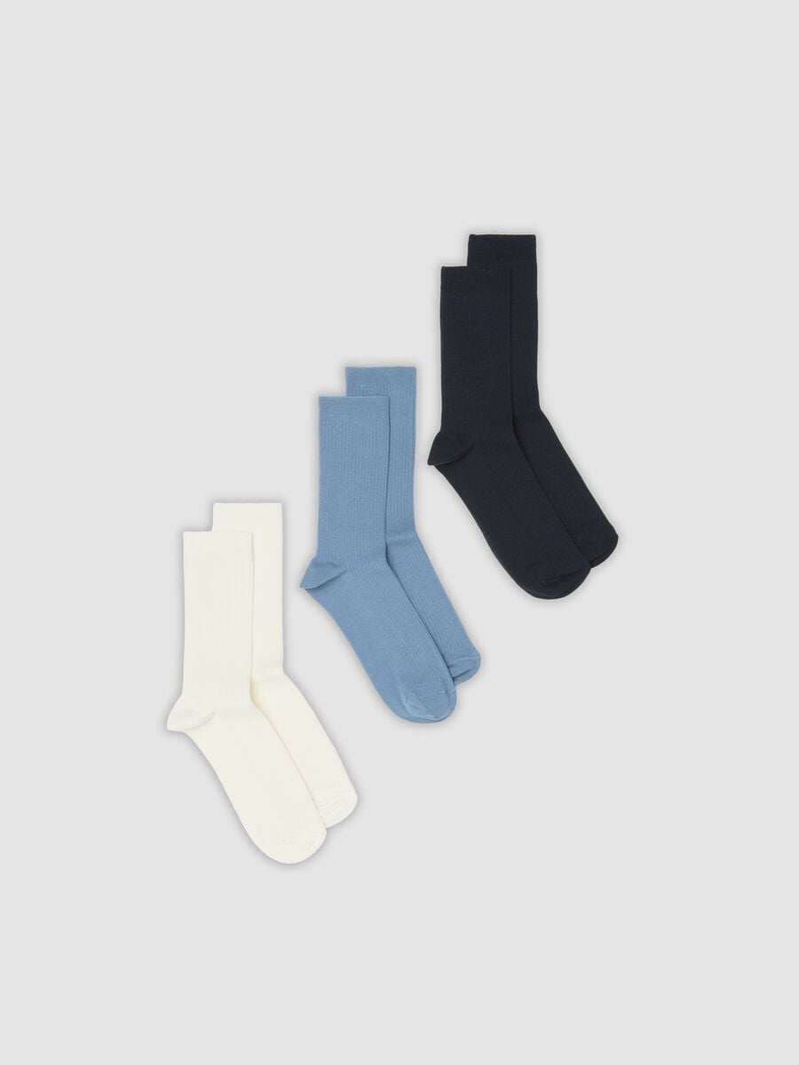 Three-pack of blue stretch cotton socks_0