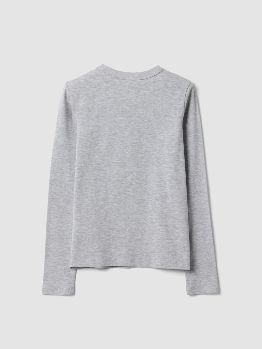 T-shirt grigia in cotone organico e viscosa elasticizzato con collo a costine per ragazza_1