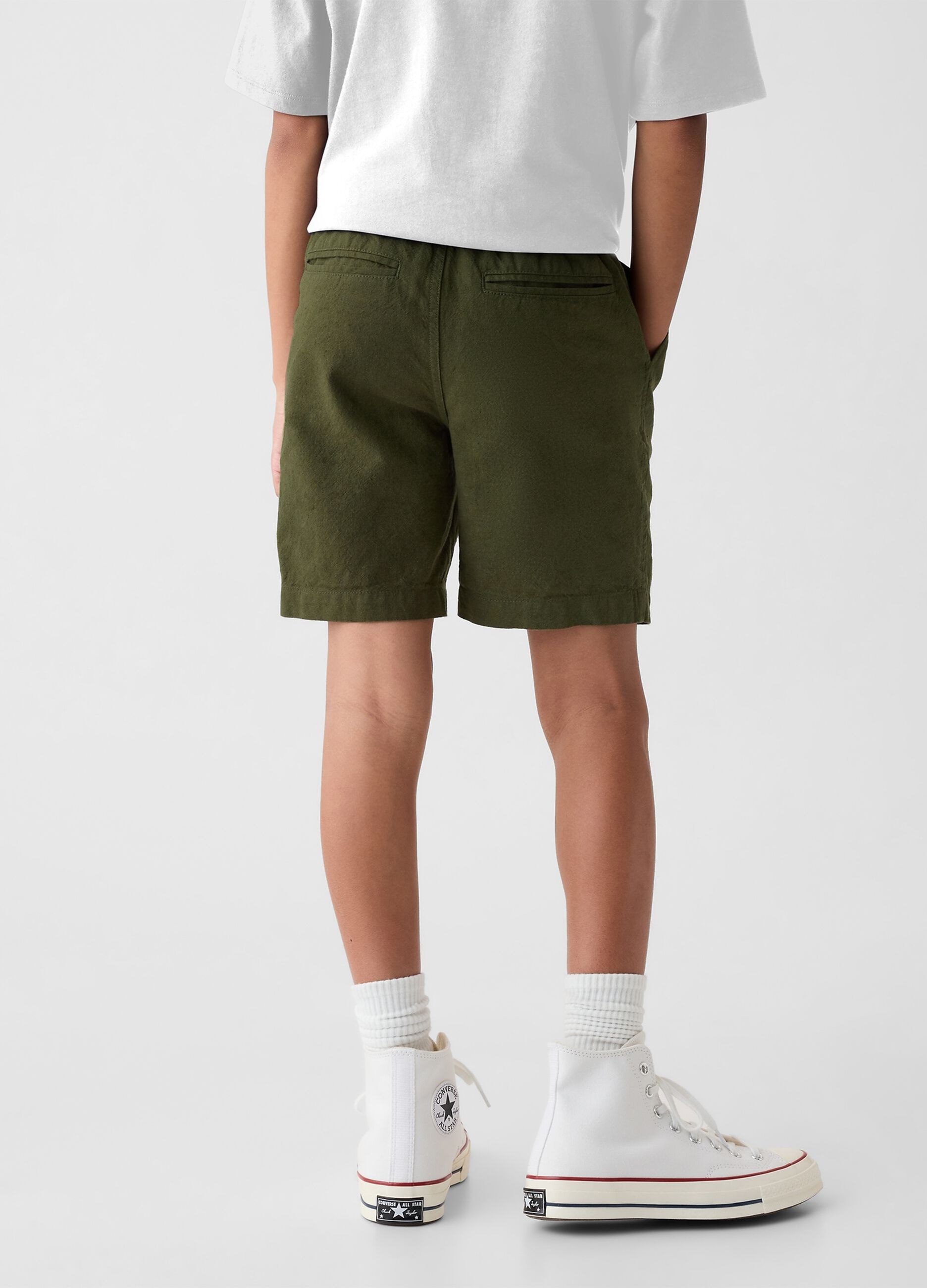 Linen and viscose Bermuda shorts with stretch waist