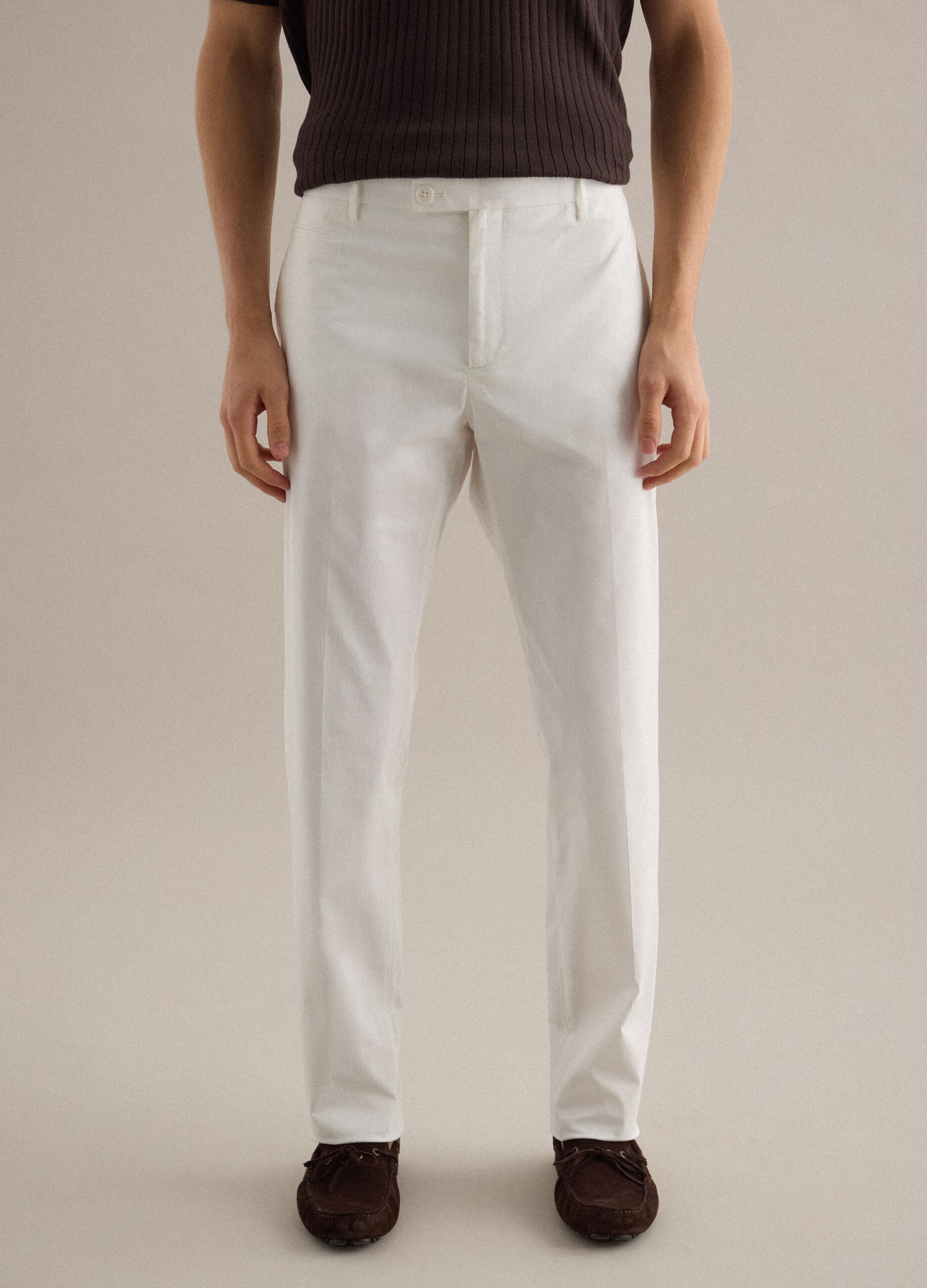 White stretch cotton trousers, regular fit