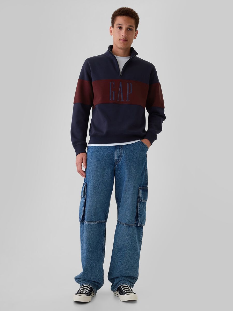 Felpa half-zip colorblock con ricamo logo_0
