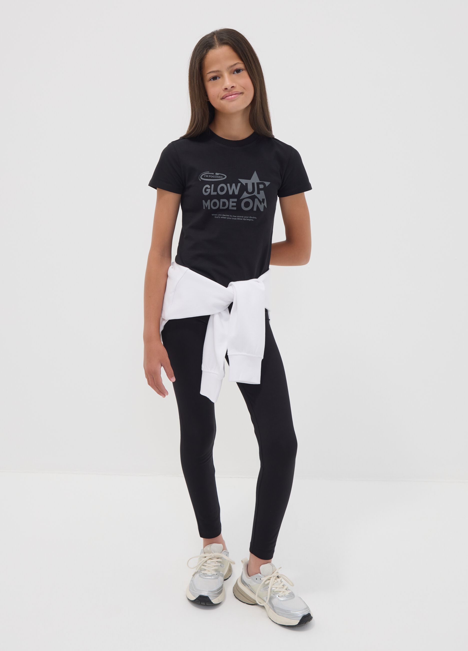 Black skinny leggings in stretch organic cotton blend for girls