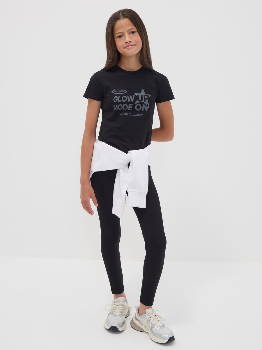 Leggings skinny neri in misto cotone organico elasticizzato per ragazza_0