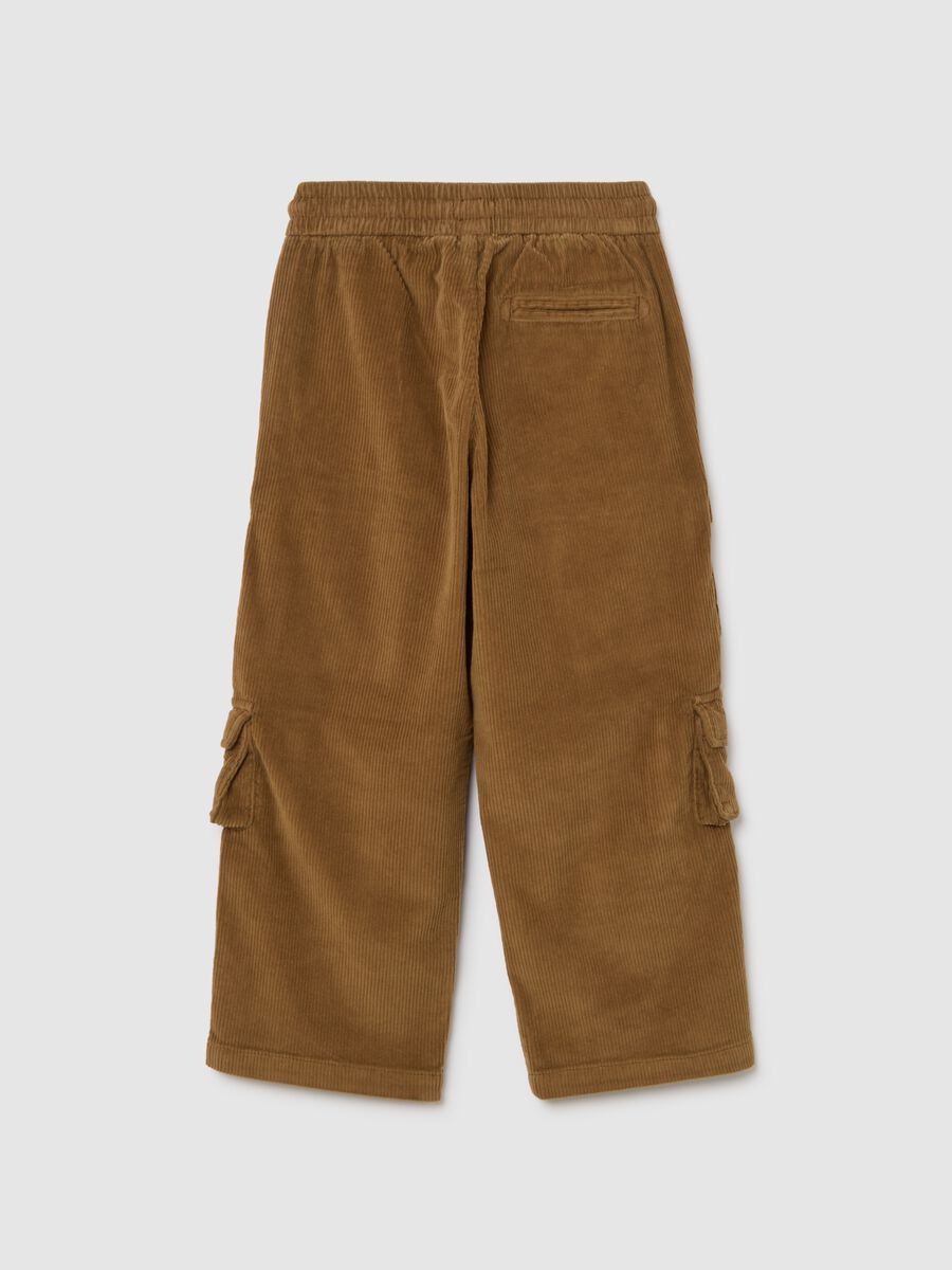 Children's brown stretch cotton cargo trousers_1