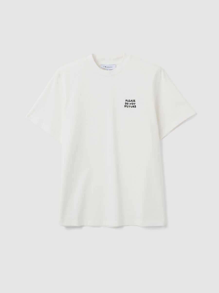 White relaxed-fit pure cotton T-shirt with chest slogan_4