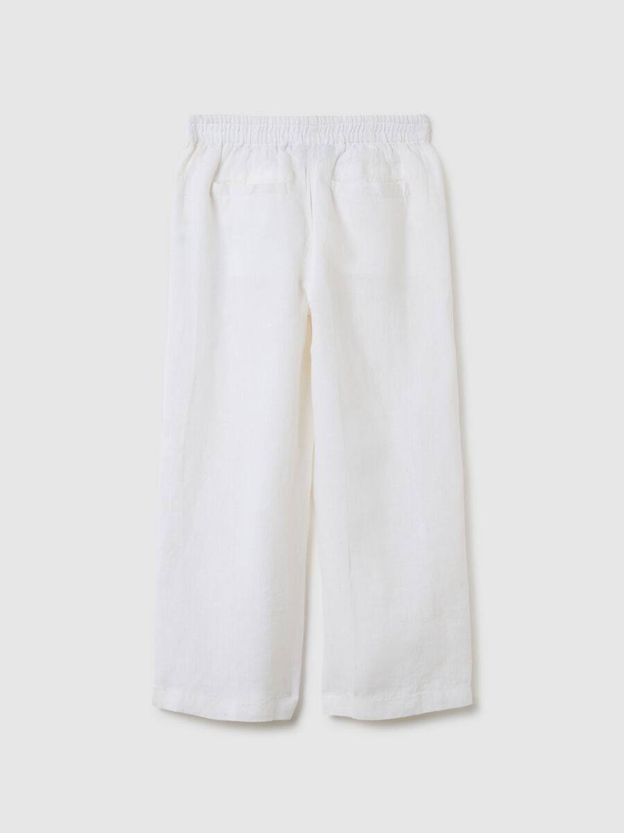 Girls' pure white linen wide leg trousers_4