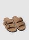 Beige genuine leather sandals with buckles and metallic details_1