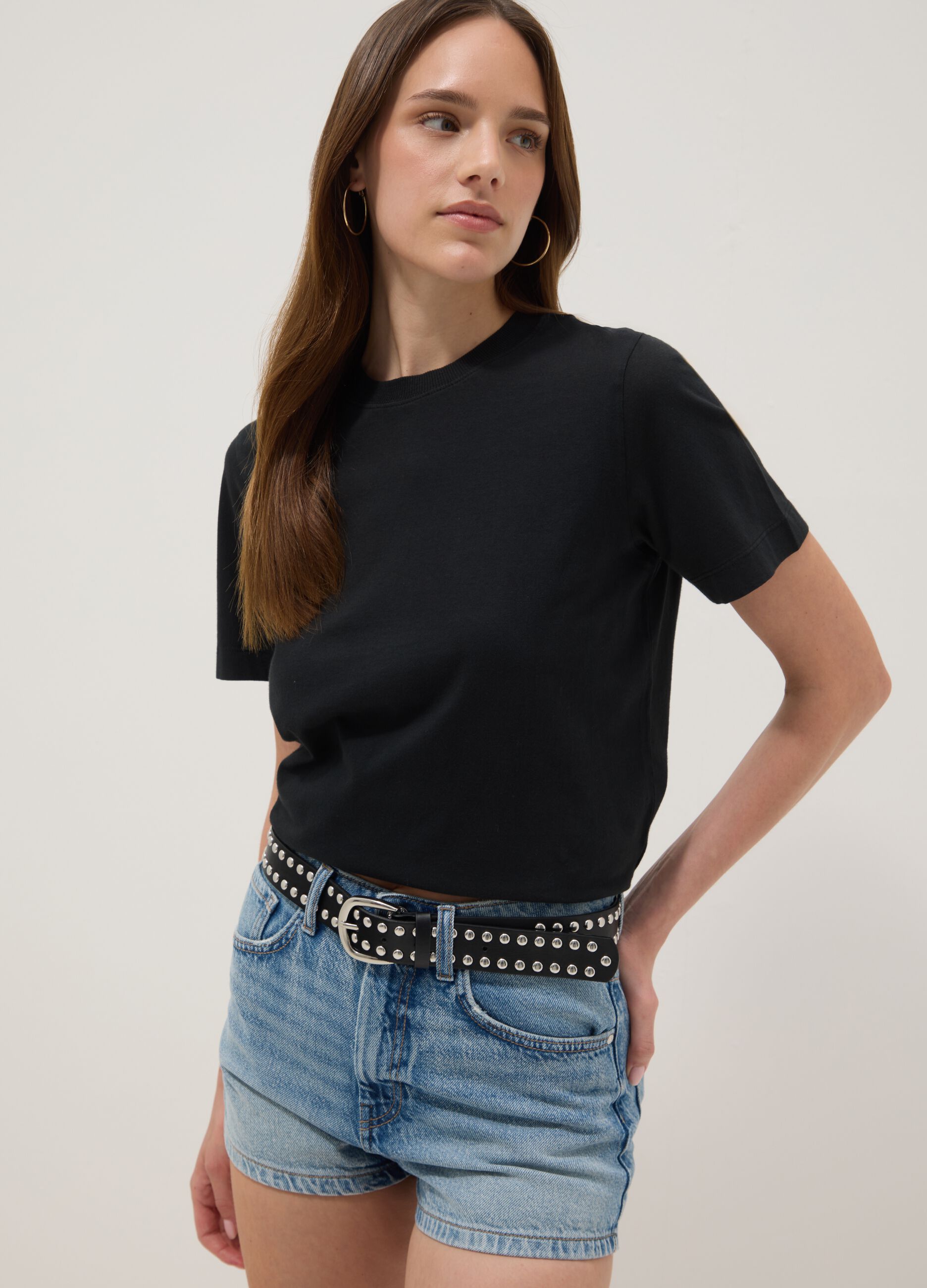 Shorts denim azzurro in puro cotone straight fit