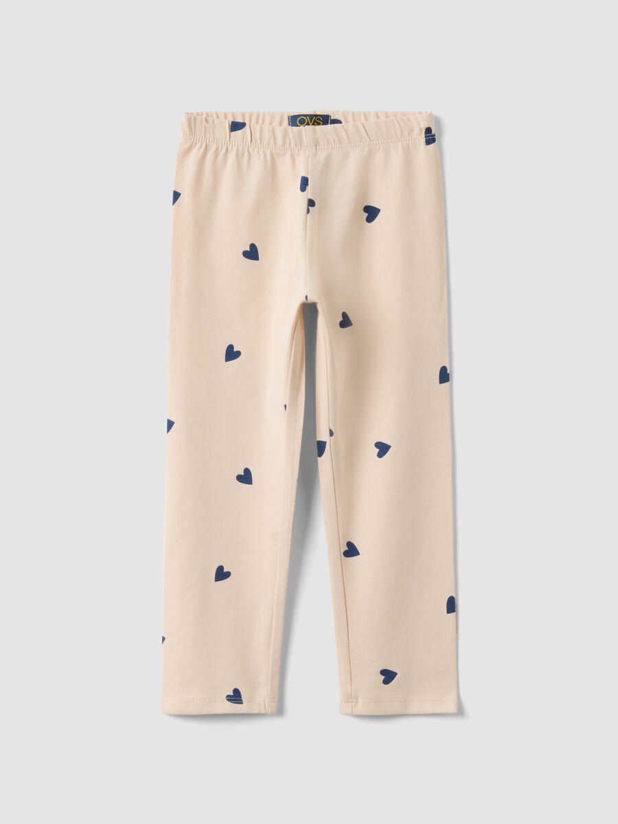 Girls' beige stretch cotton slim fit leggings with designs_0