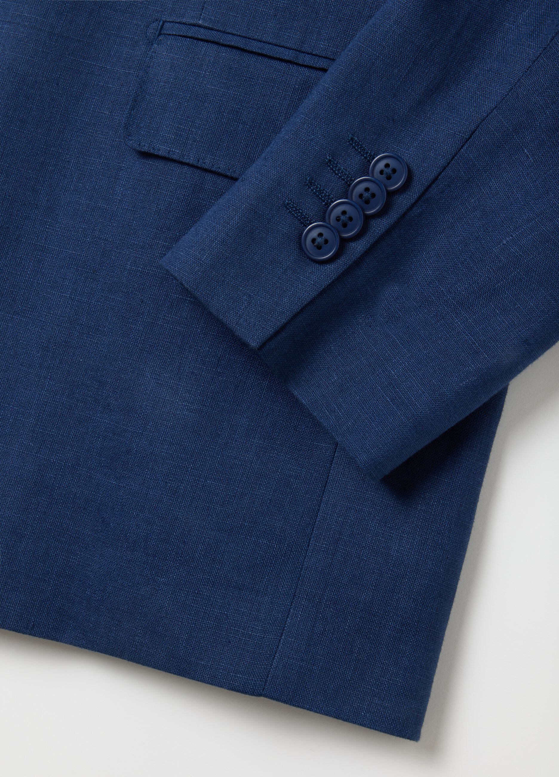 Blazer da uomo in puro lino blu slim fit