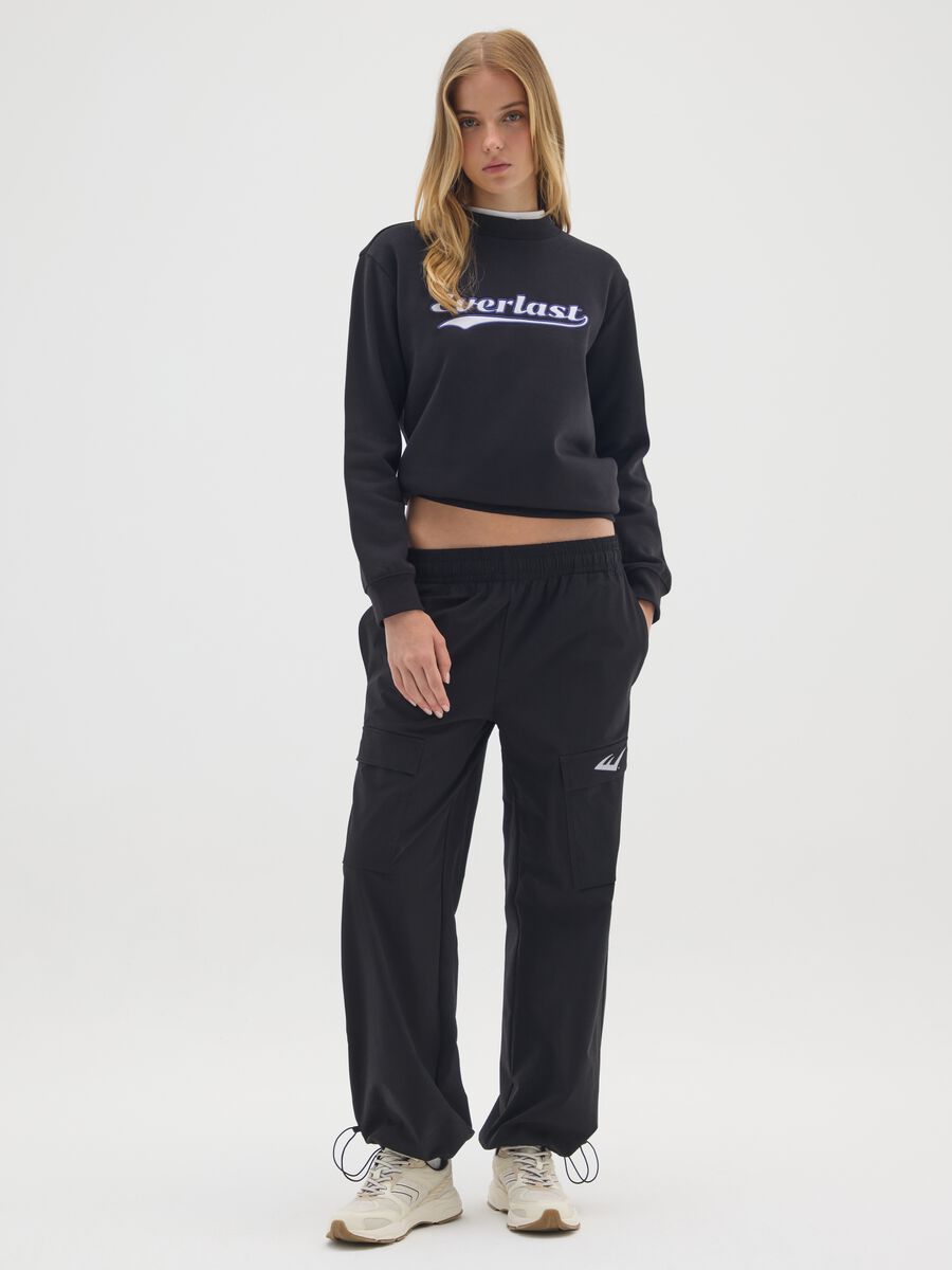 Black Stretch Fabric Cargo Trousers Regular Fit Everlast_0