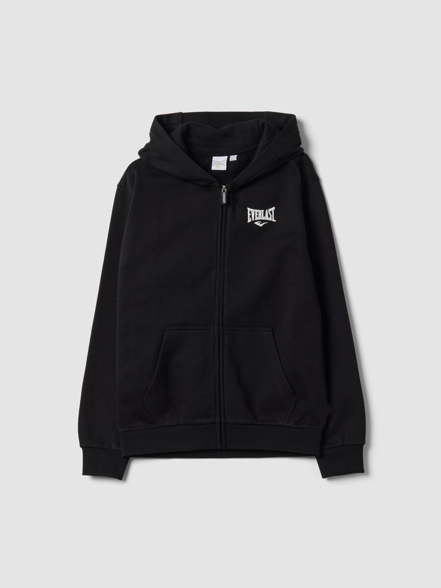 Black cotton-blend hooded zip hoodie_3