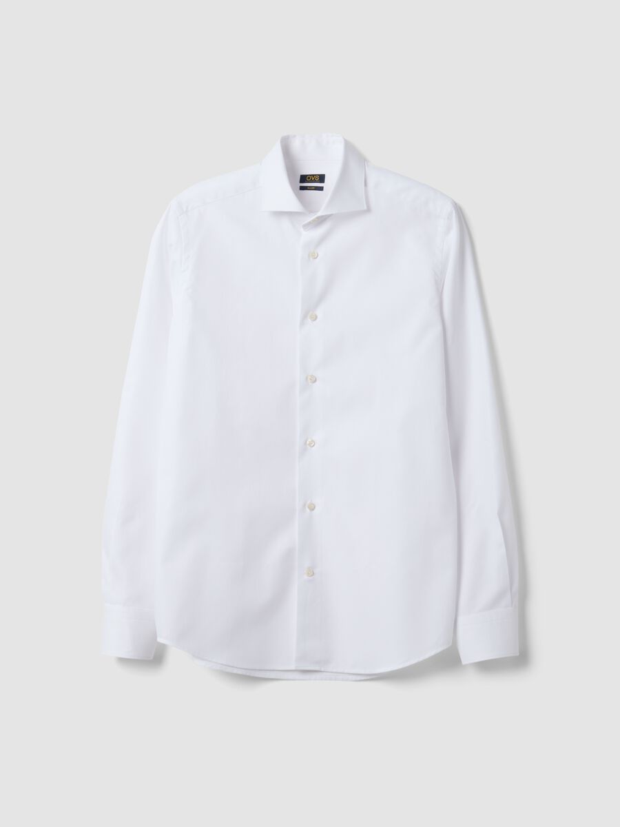 Camicia bianca in puro compact cotton con collo francese slim fit_4
