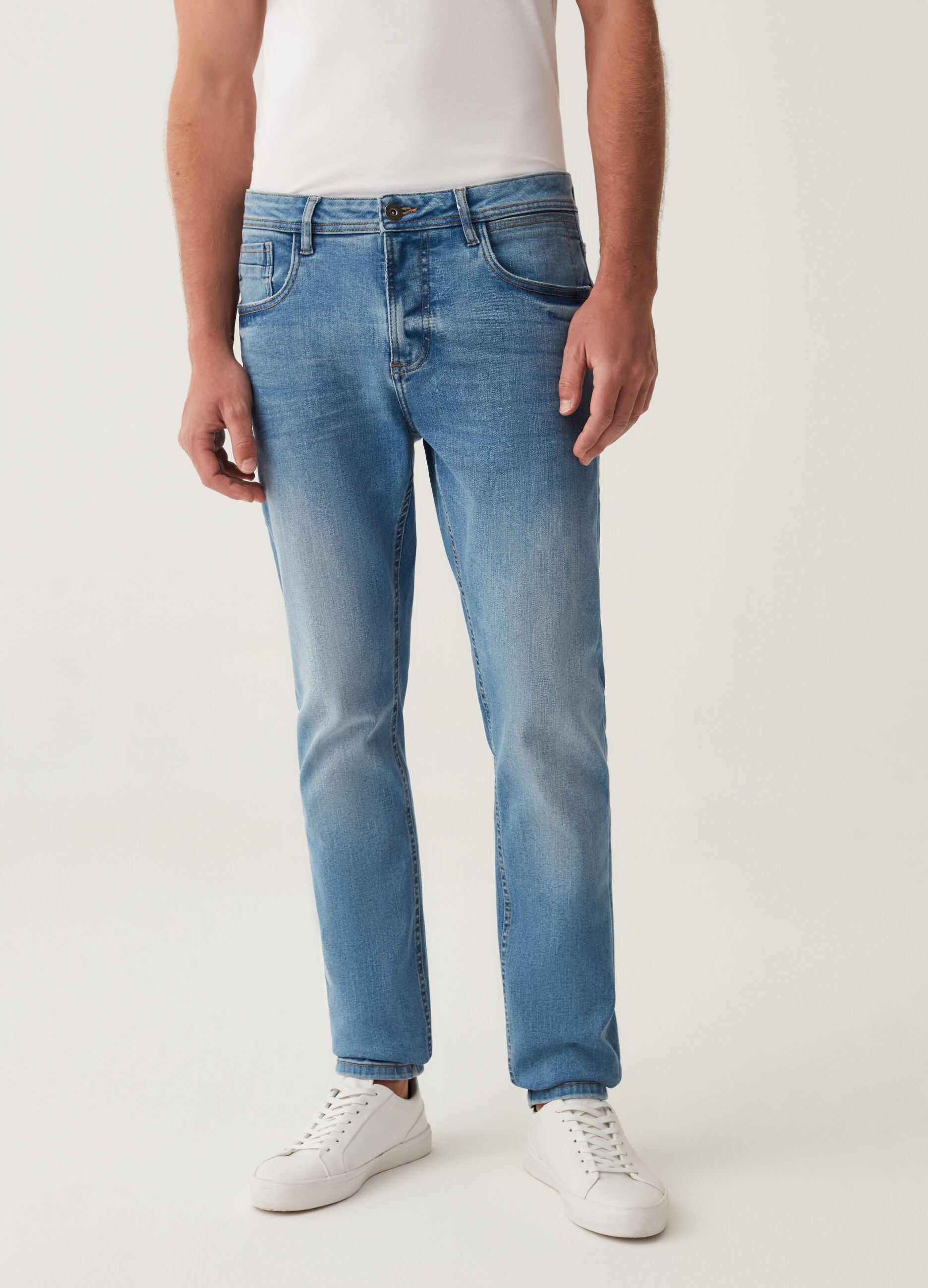 Jeans skinny fit acid wash cinque tasche_1
