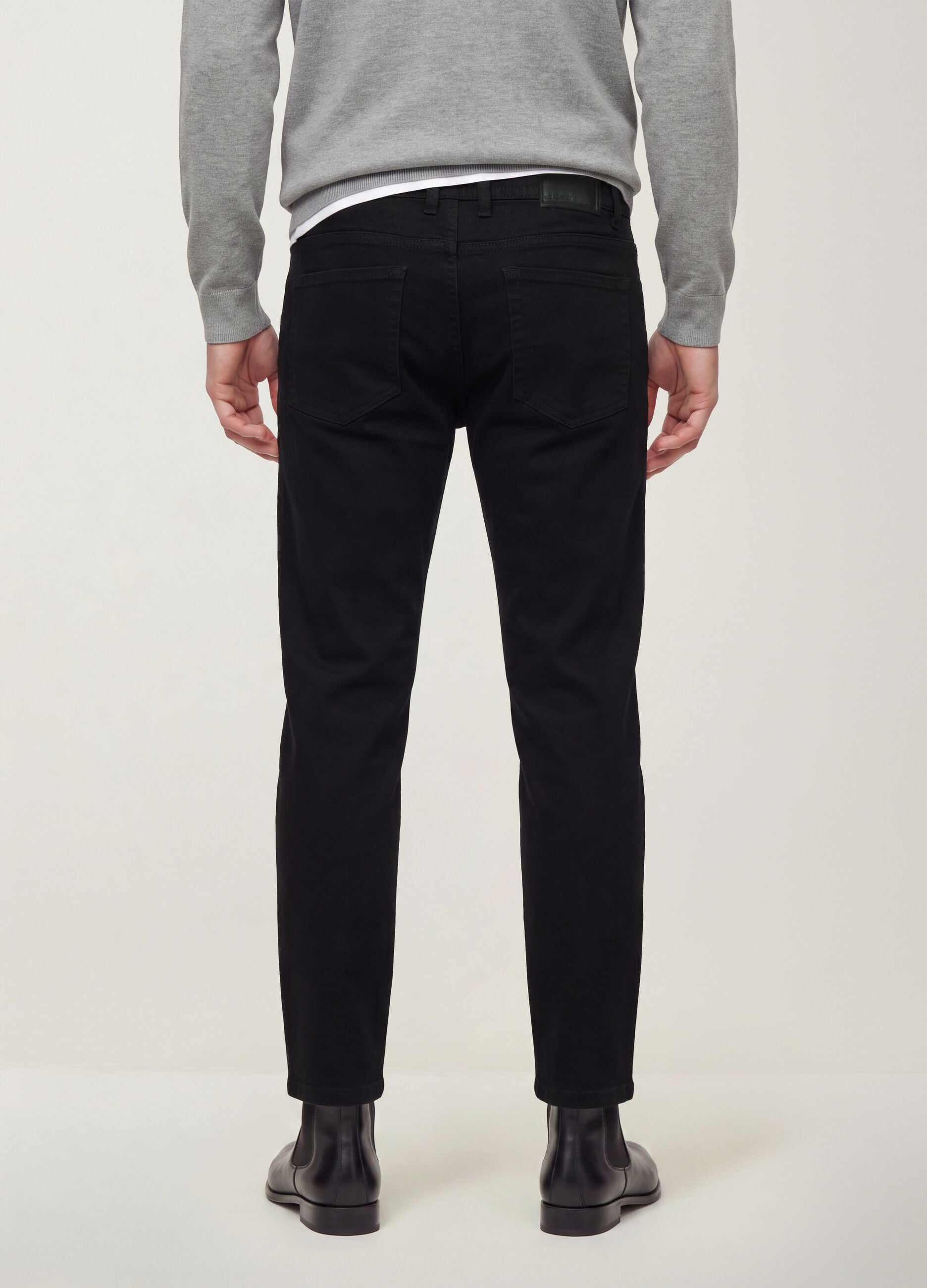 Black straight-leg trousers in stretch cotton twill