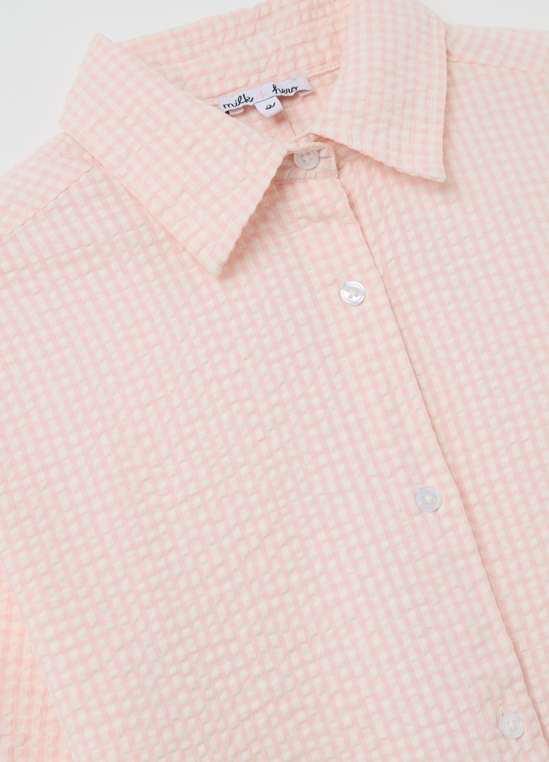 Camicia cropped in seersucker Vichy