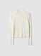 White fitted ribbed viscose-blend top with high neck_4