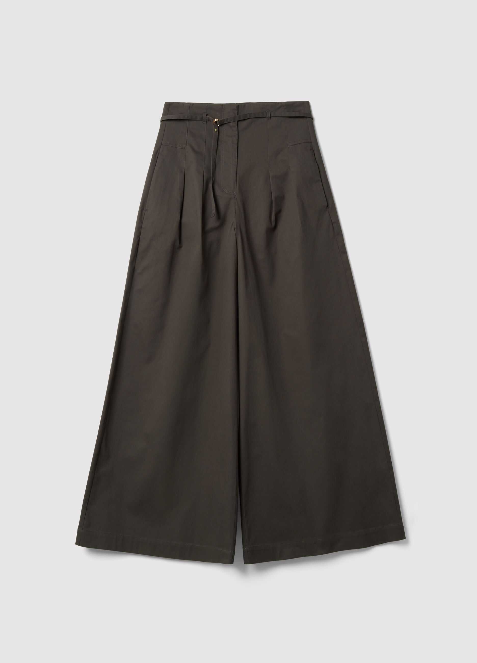 Grey wide leg stretch cotton chino trousers