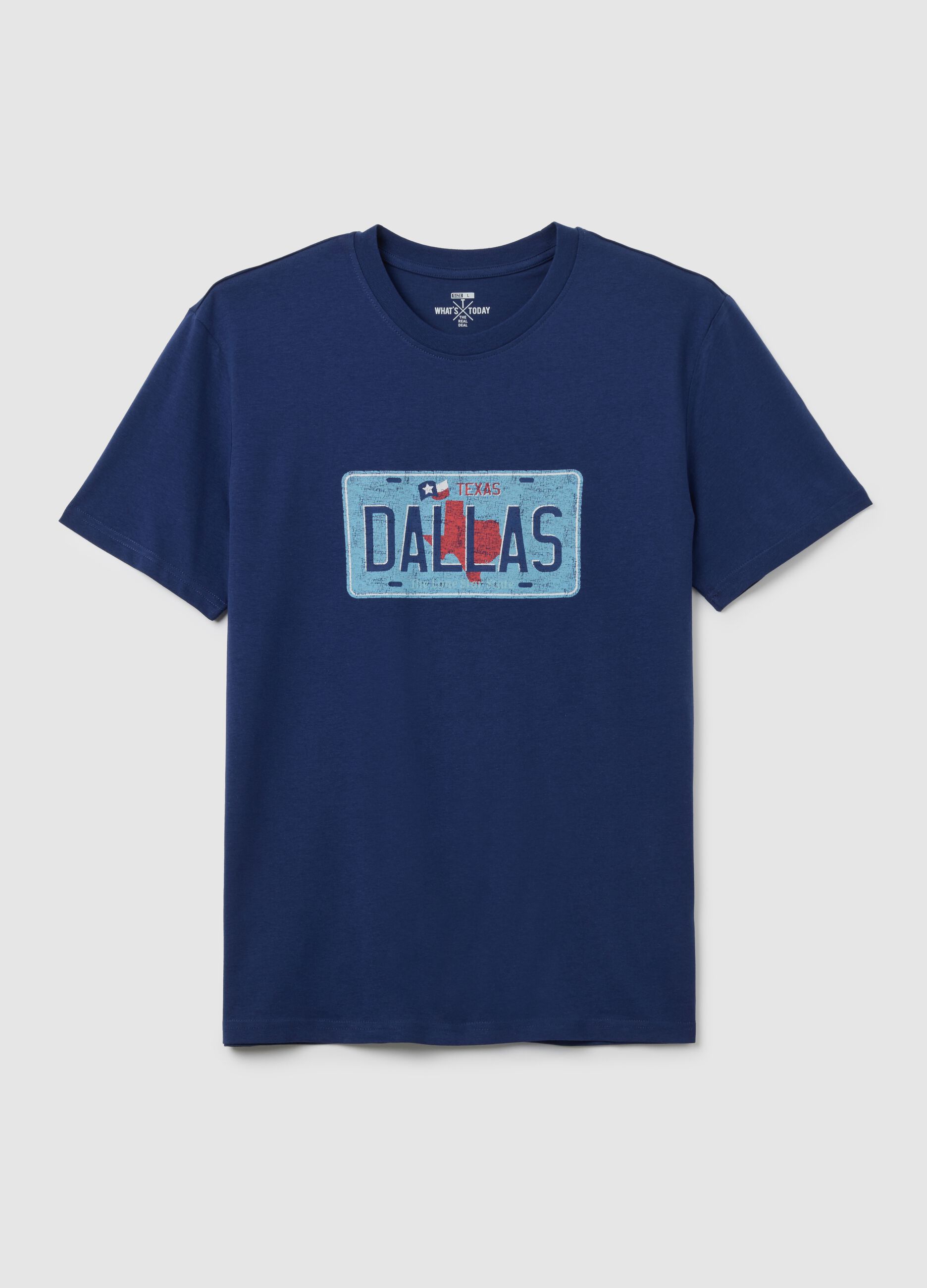 Regular fit blue pure cotton T-shirt