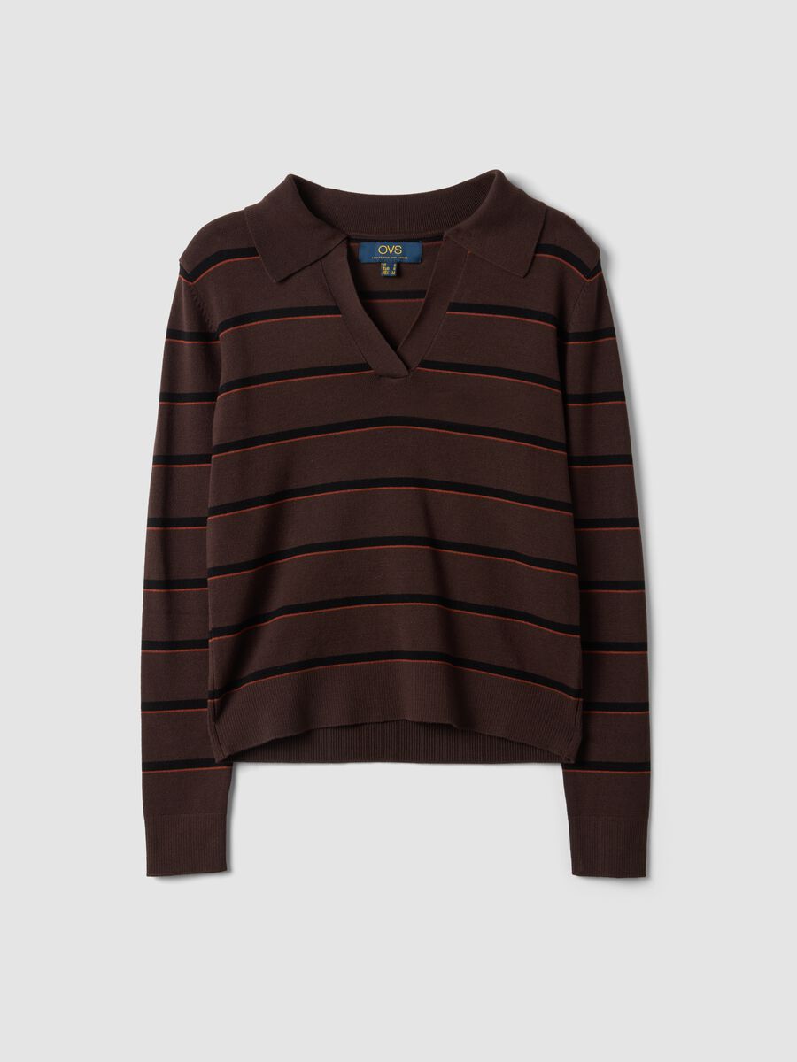 Brown viscose-blend polo-collar jumper, regular fit_0
