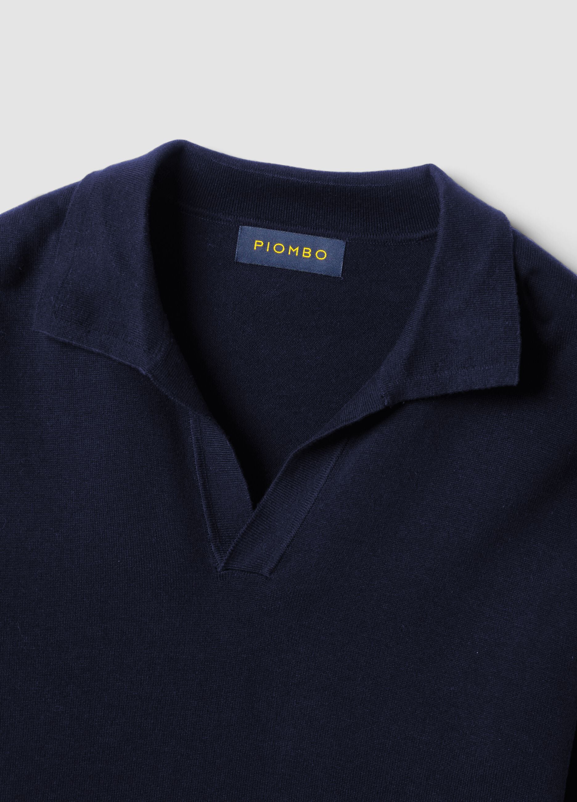 Blue long-sleeve pure cotton polo shirt