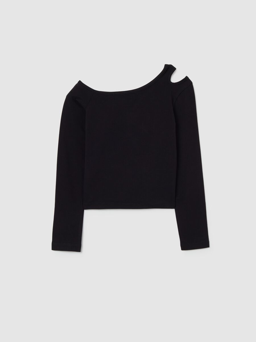 Girls' stretch cotton black regular fit top with boat neck_4