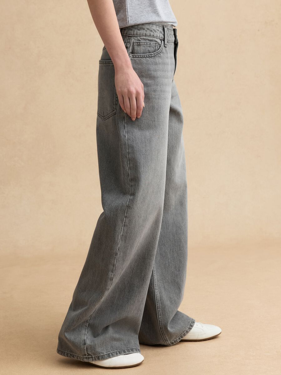 Grey Wide Leg Pure Cotton Jeans_3