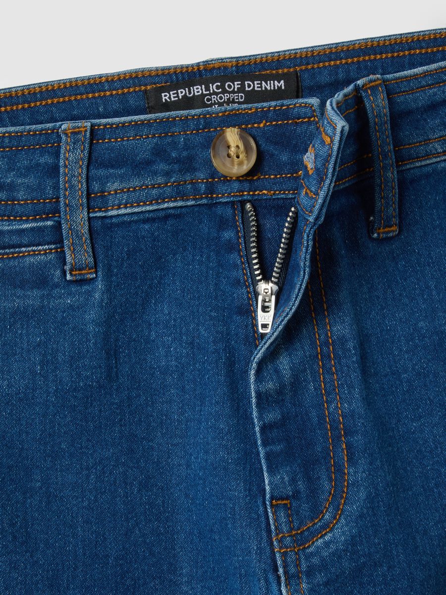 Wide leg stretch cotton blue jeans_5