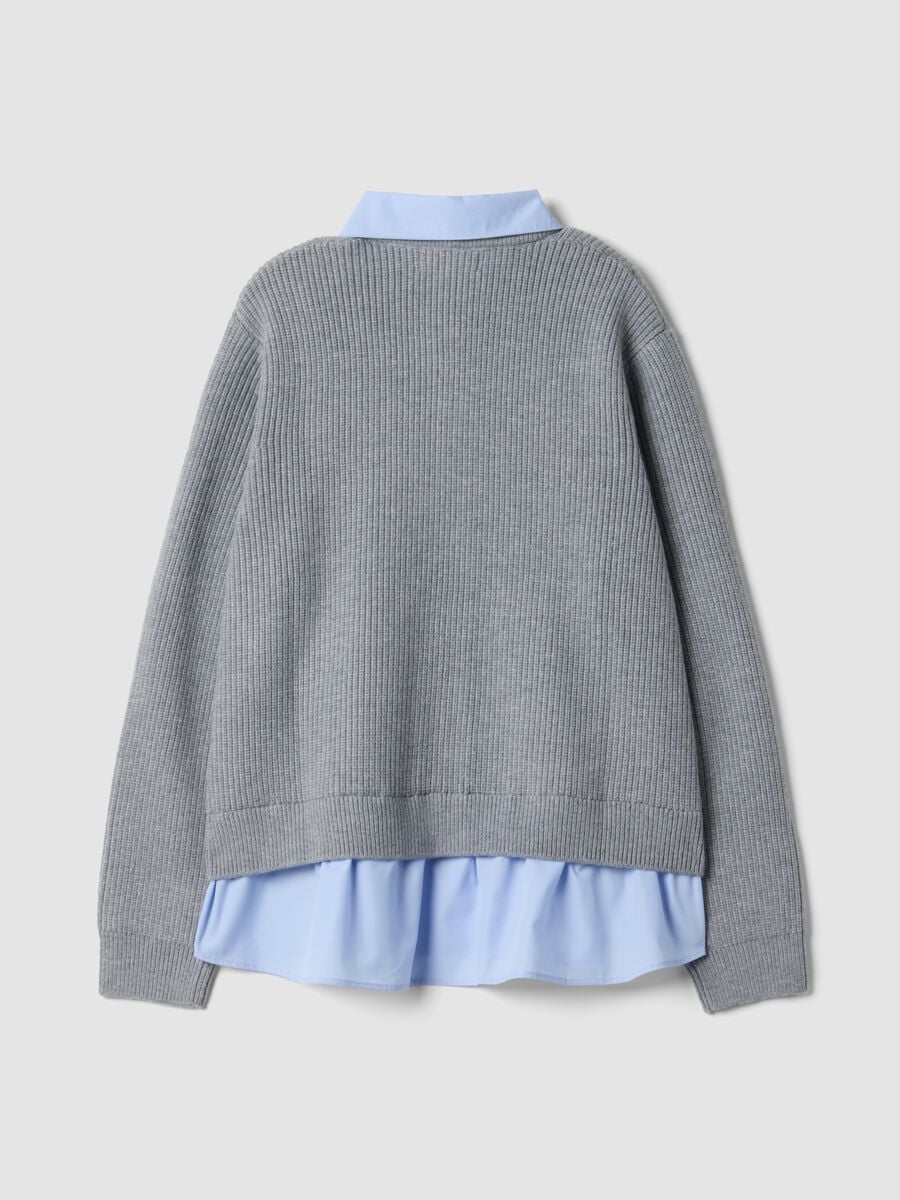 Cardigan grigio con colletto regular fit a coste effetto doppio strato_2