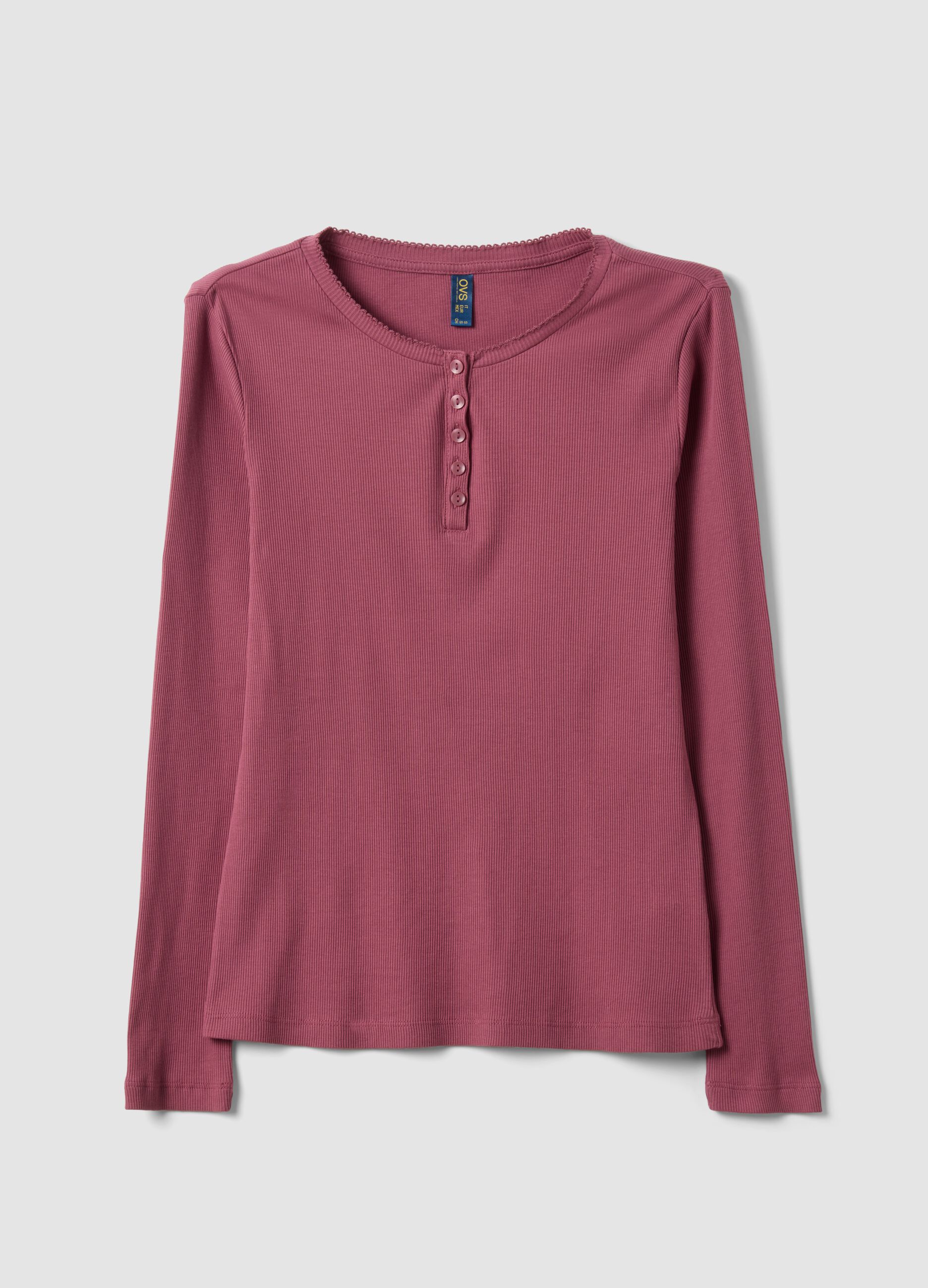 Purple organic cotton pyjama top with Henley neckline