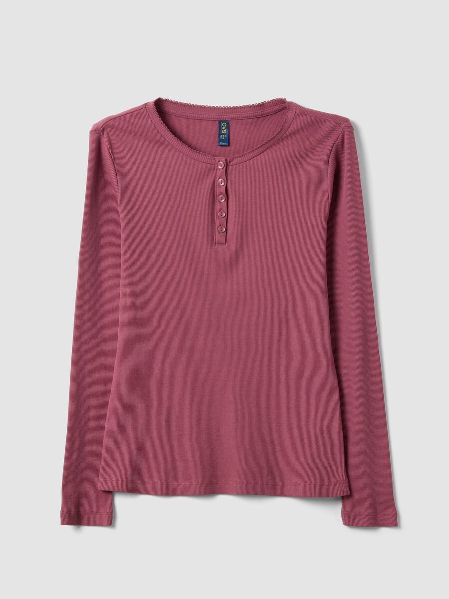 Purple organic cotton pyjama top with Henley neckline_4