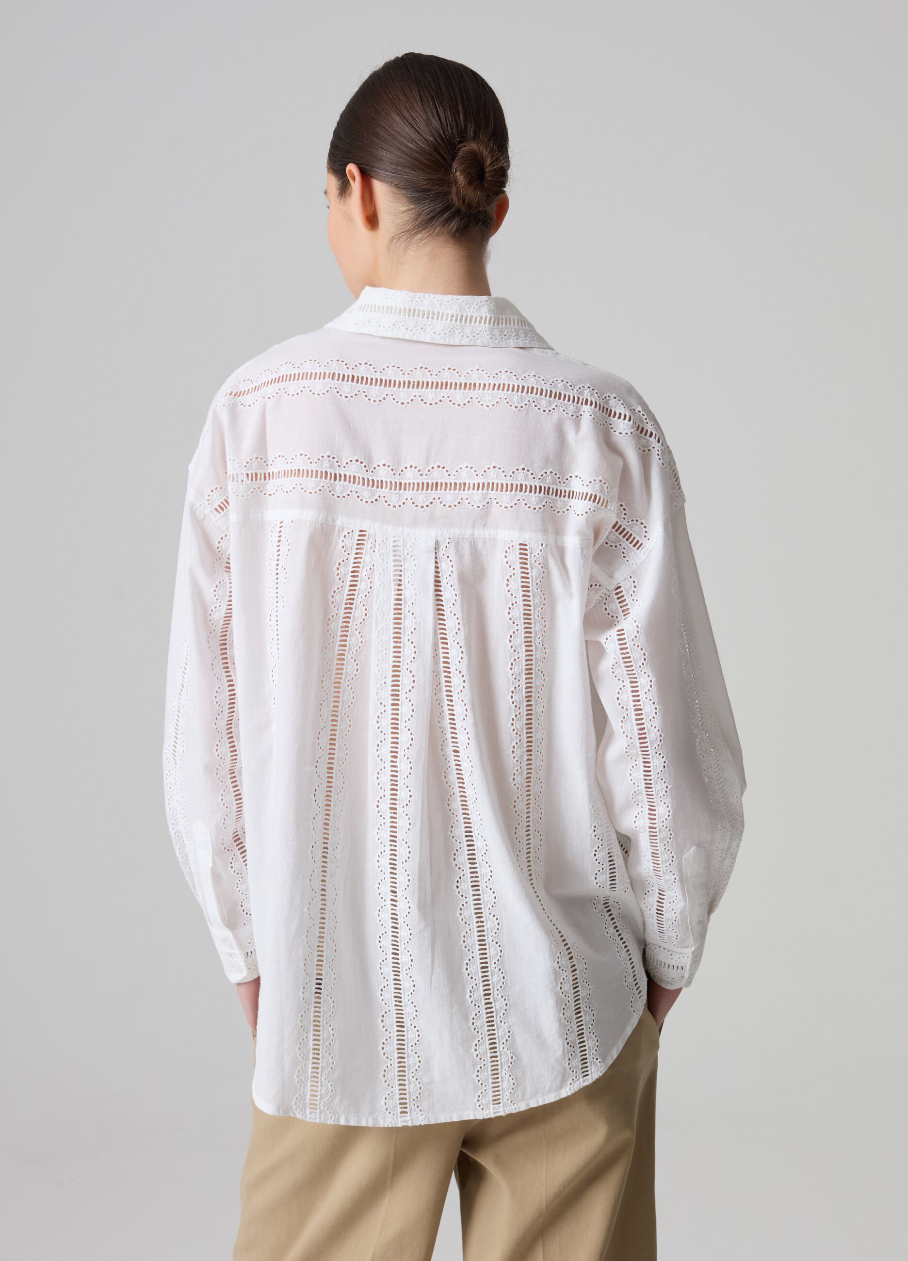 Oversized shirt with openwork details and broderie anglaise