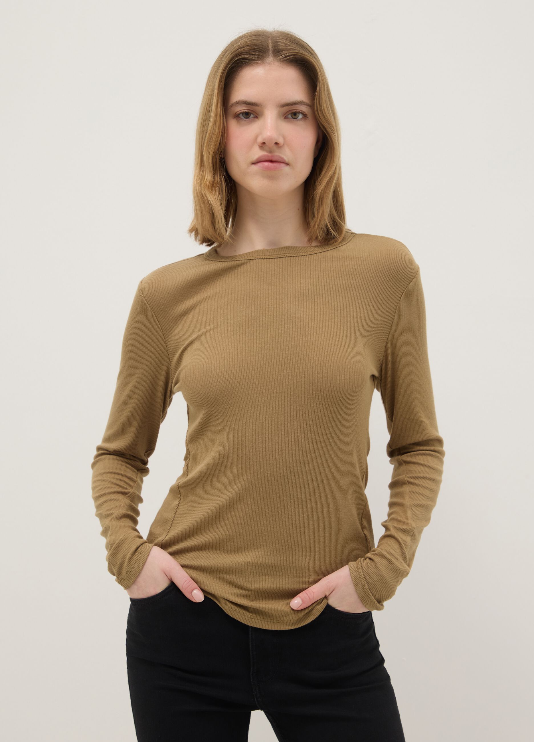 Beige Stretch Modal Regular Fit Top
