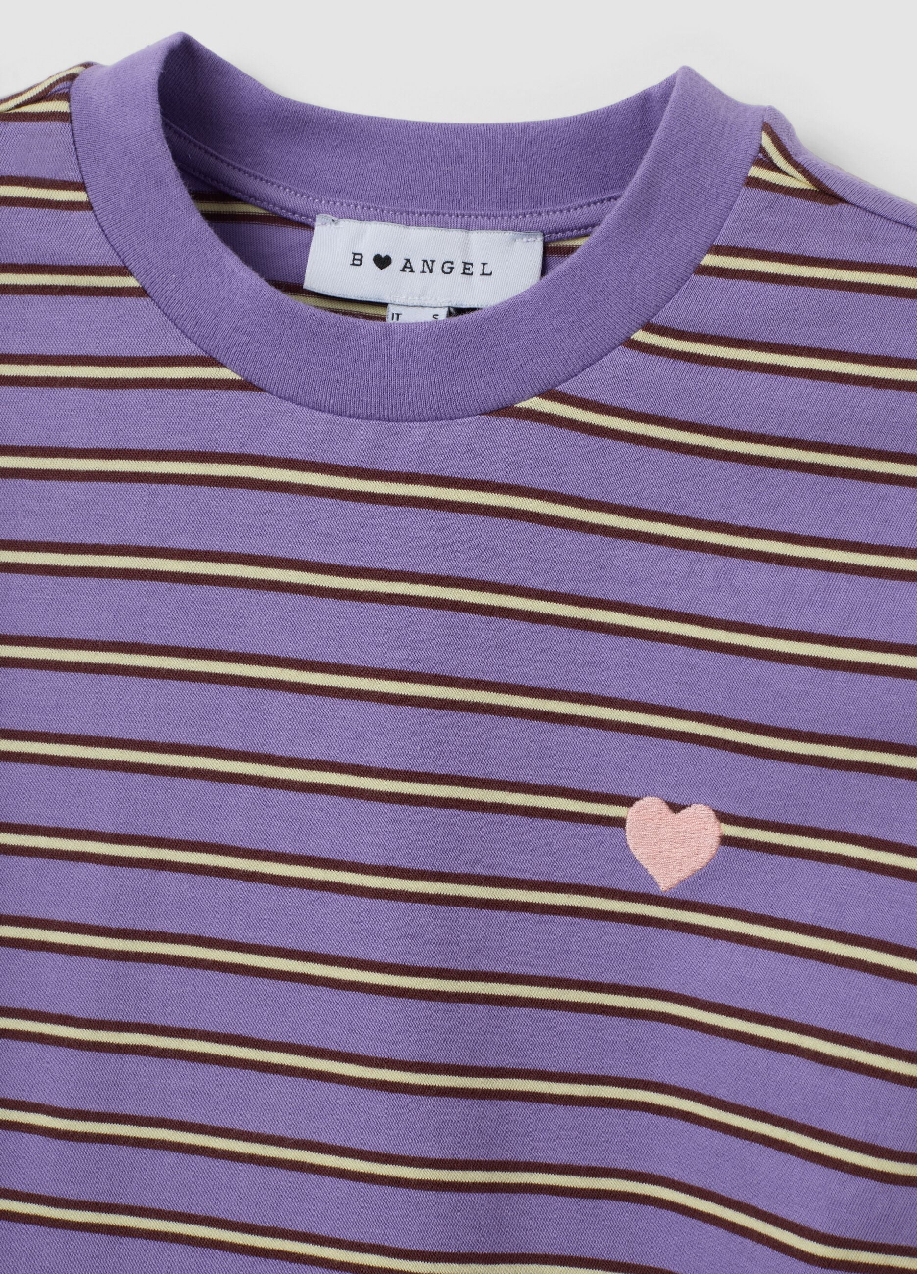 Purple relaxed-fit striped pure cotton T-shirt with embroidered heart