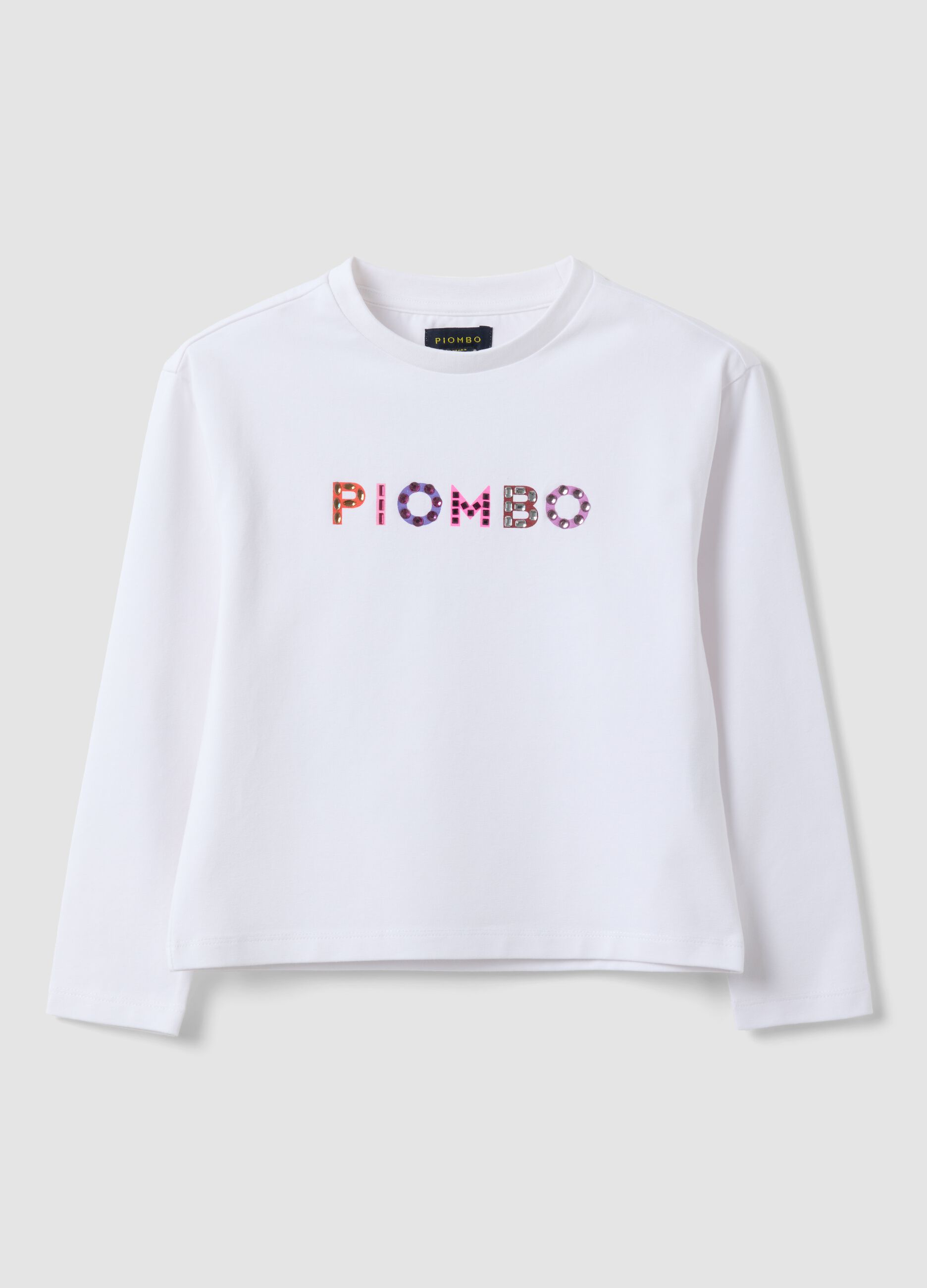 White stretch cotton T-shirt with front lettering