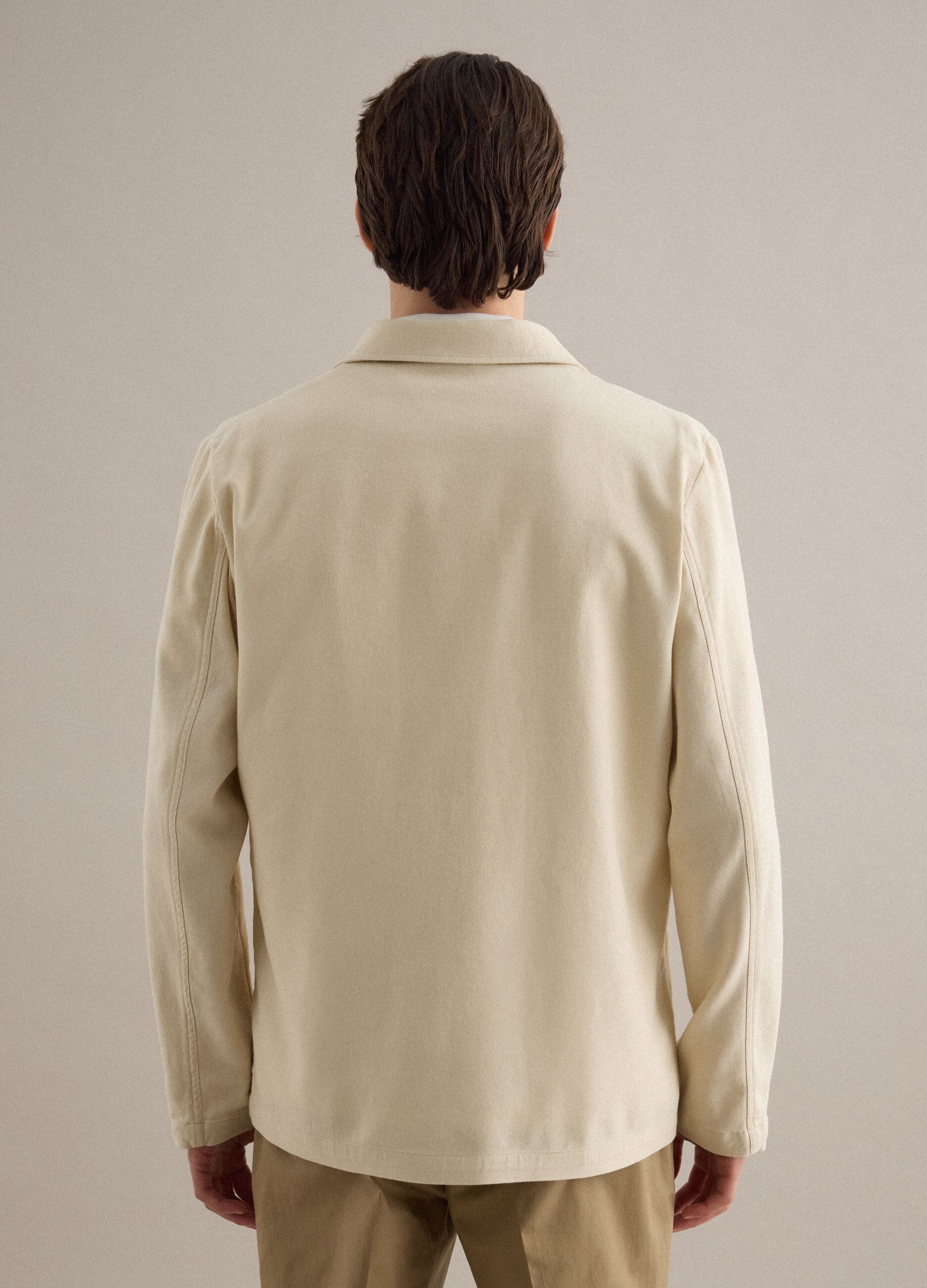 White regular fit linen-cotton blend jacket