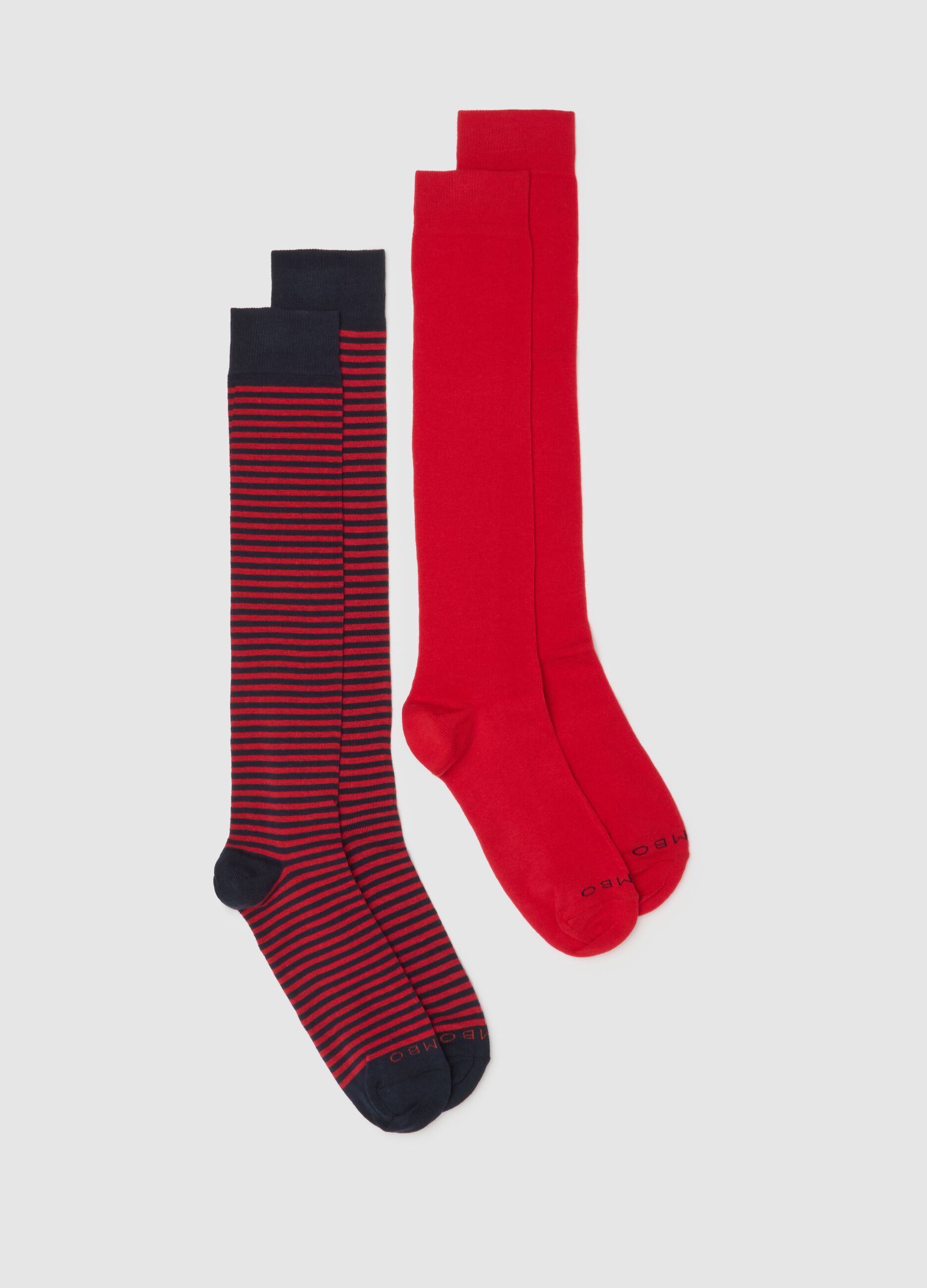 Pack of long elasticated red and blue socks