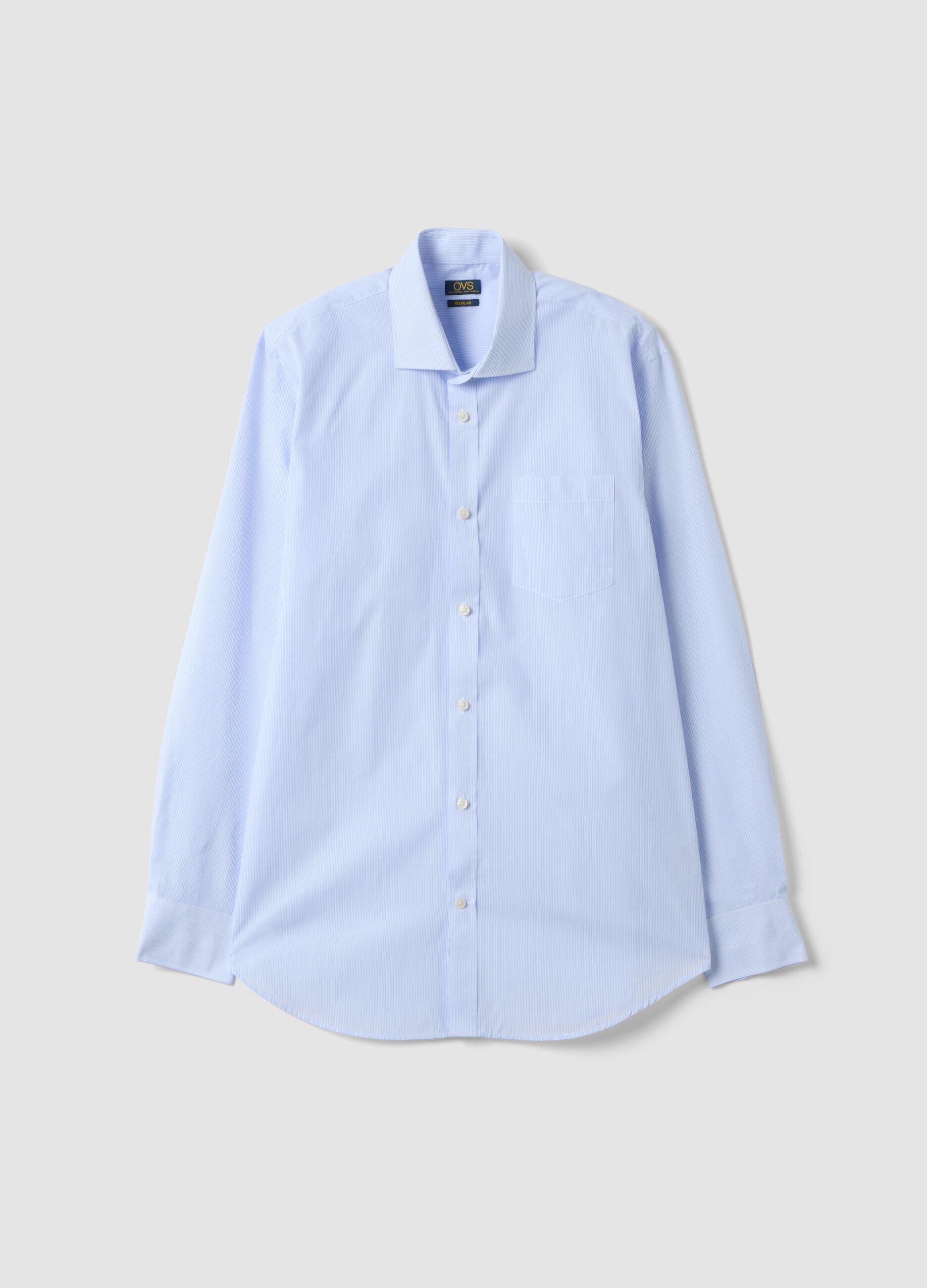 Camicia azzurra in misto cotone a righe sottili easy iron regular fit
