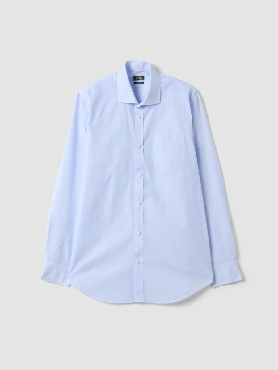 Camicia azzurra in misto cotone a righe sottili easy iron regular fit_4