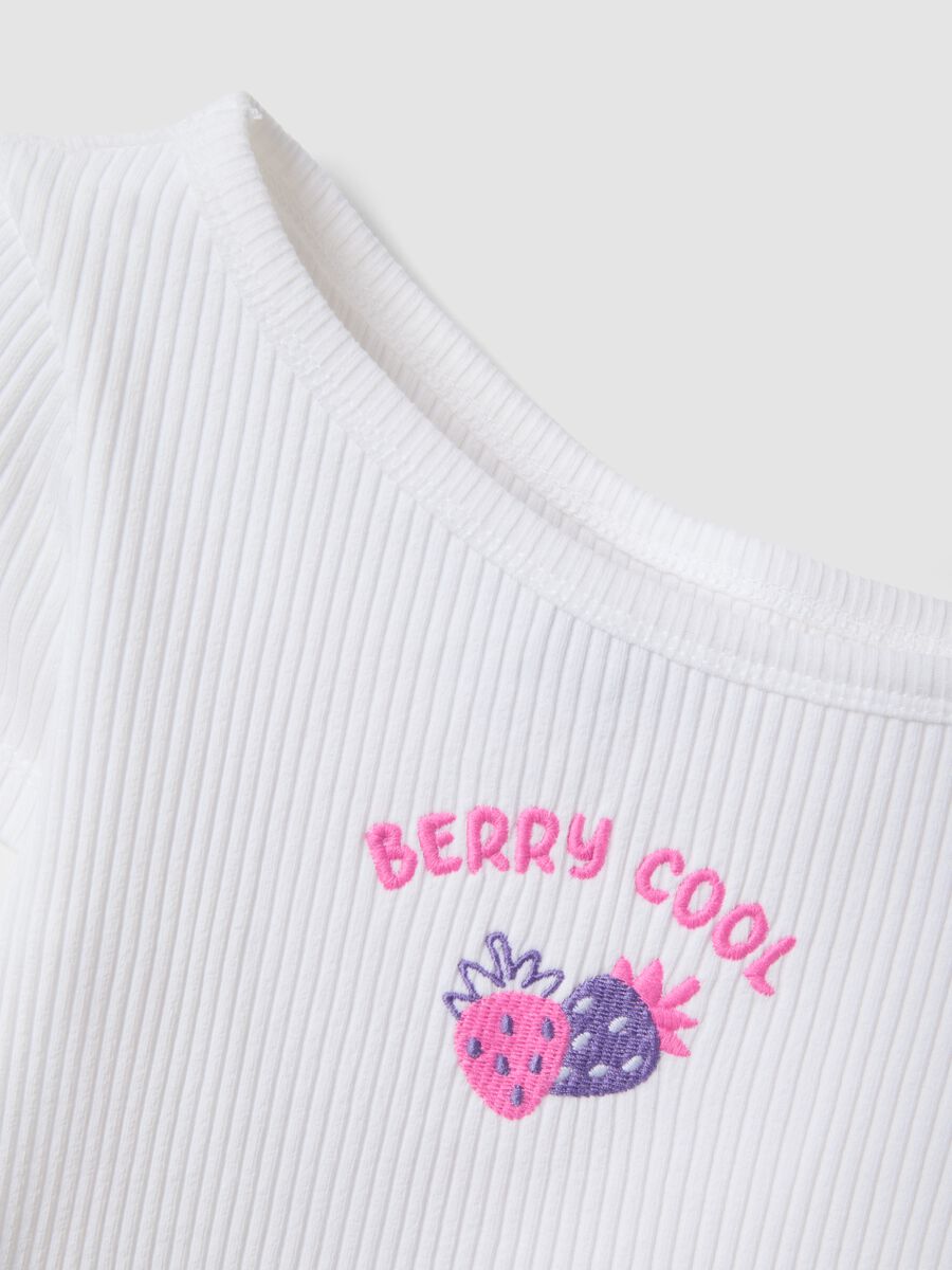 Girls&rsquo; white slim-fit striped stretch cotton T-shirt_2