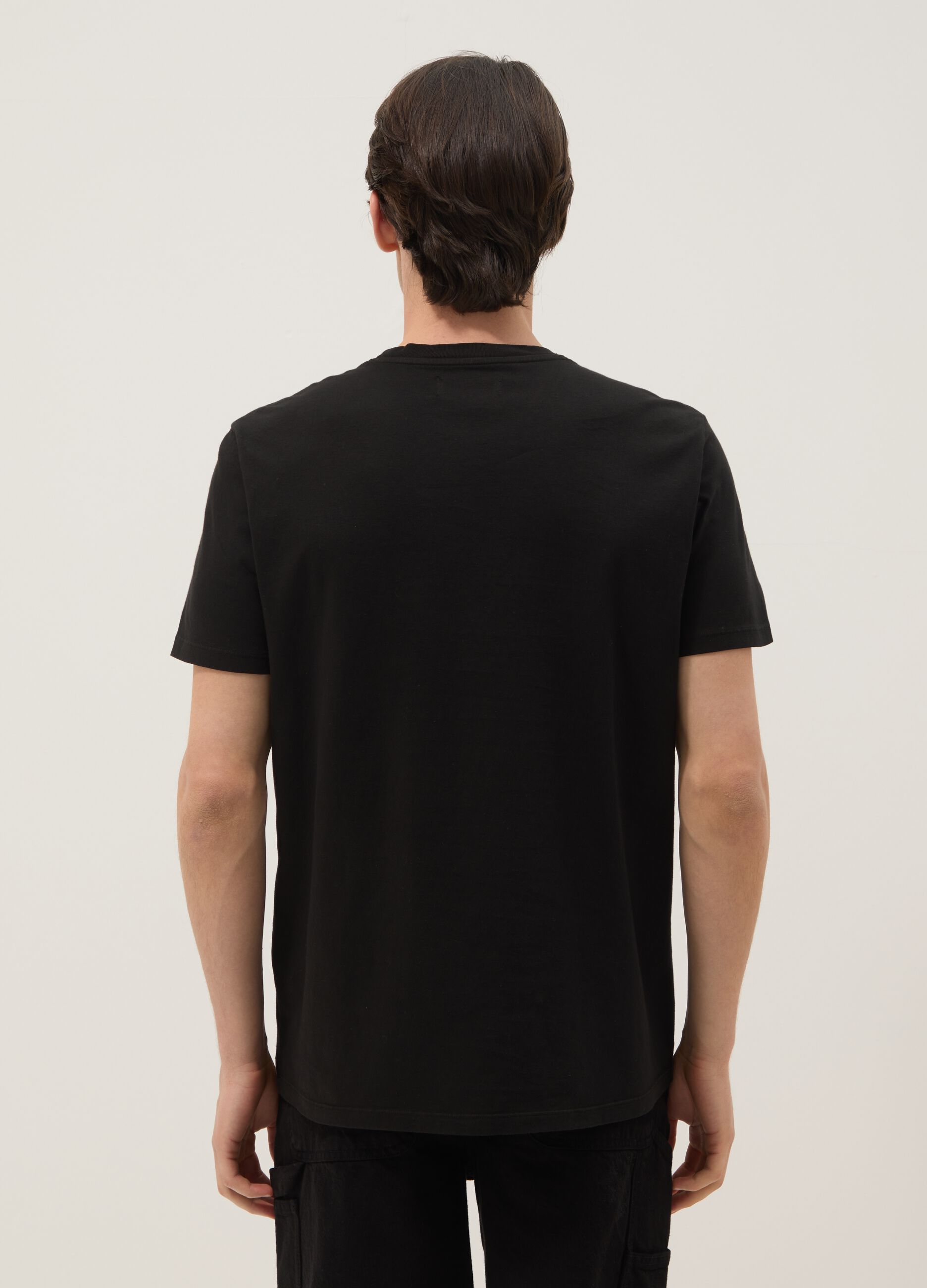 Black pure cotton short-sleeve regular fit T-shirt